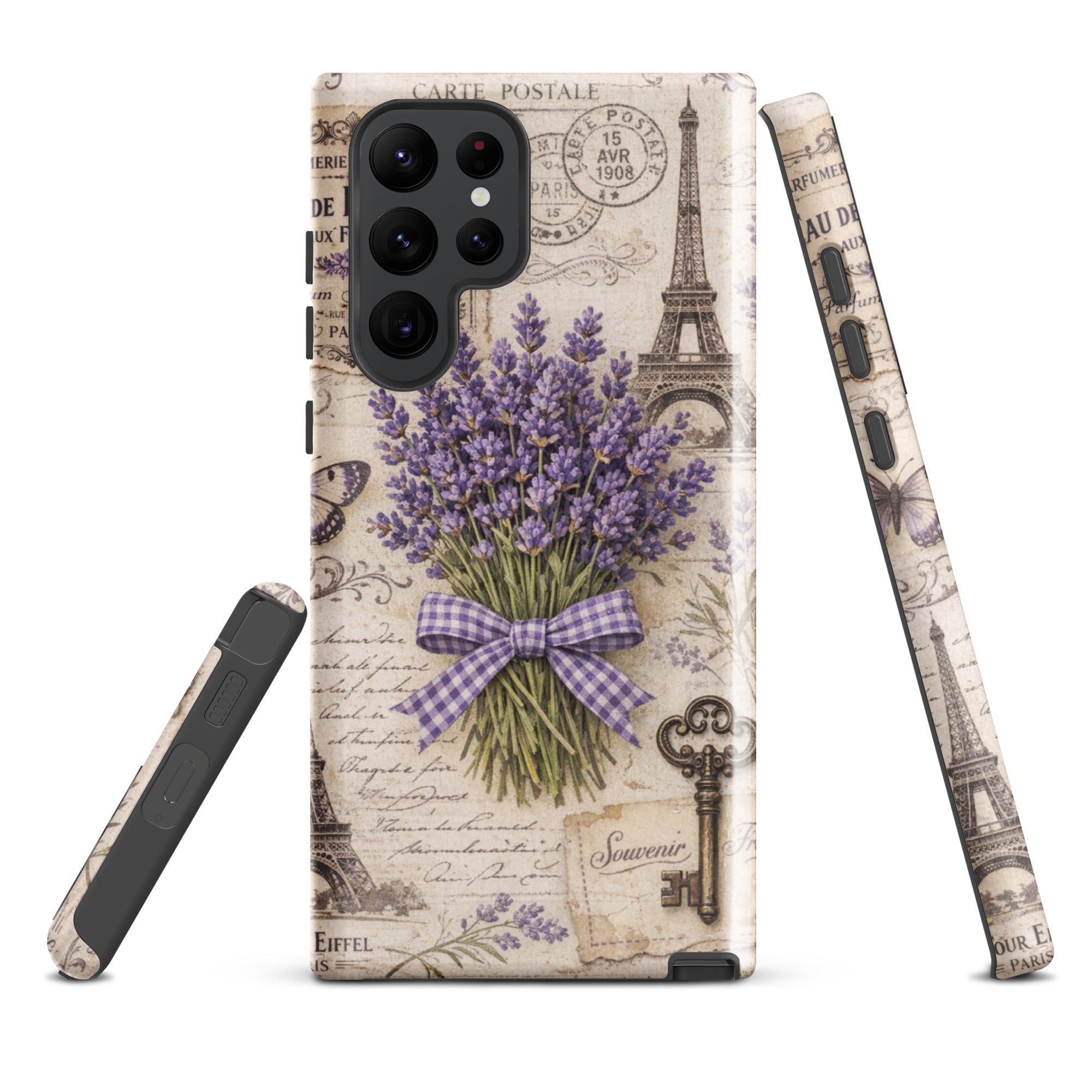 Vintage Paris Lavender Tough Case for Samsung Galaxy S22 Ultra – Dual Layer Protective Phone Case (Glossy or Matte)