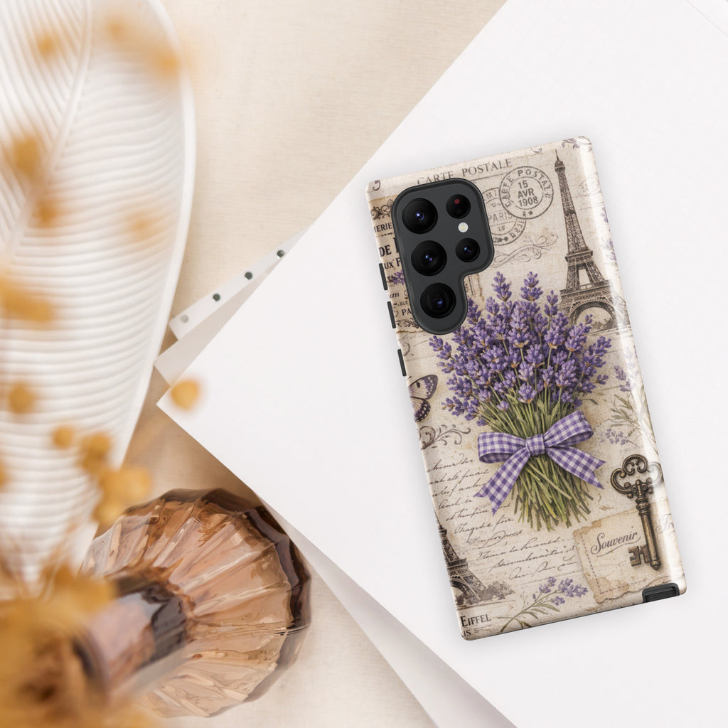 Vintage Paris Lavender Tough Case for Samsung Galaxy S22 Ultra – Dual Layer Protective Phone Case (Glossy or Matte)