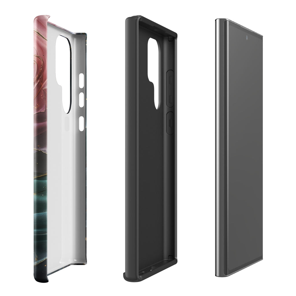 Elegant Rose Marble Tough Case for Samsung Galaxy S22 Ultra – Dual Layer Protective Phone Case (Glossy or Matte)
