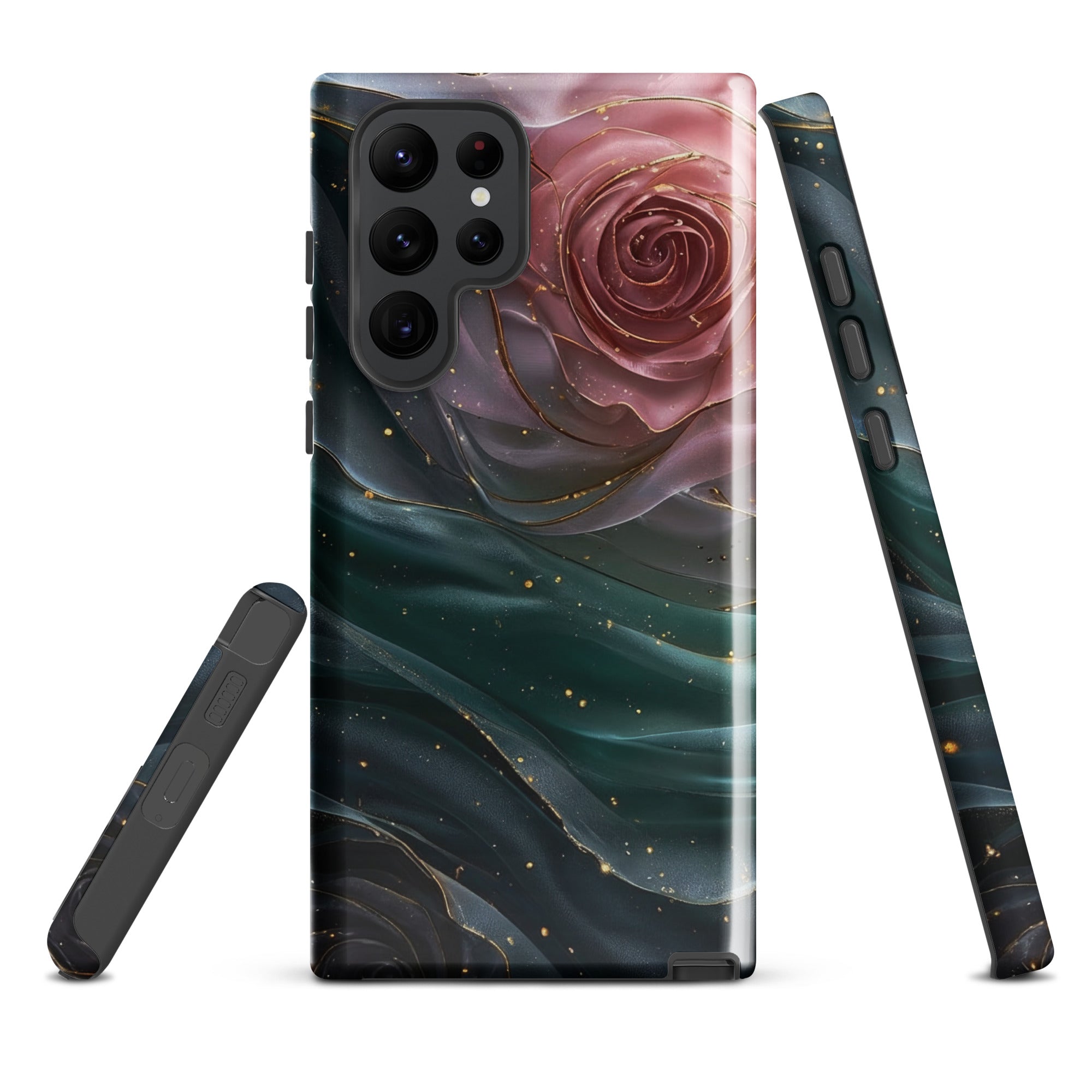 Elegant Rose Marble Tough Case for Samsung Galaxy S22 Ultra – Dual Layer Protective Phone Case (Glossy or Matte)