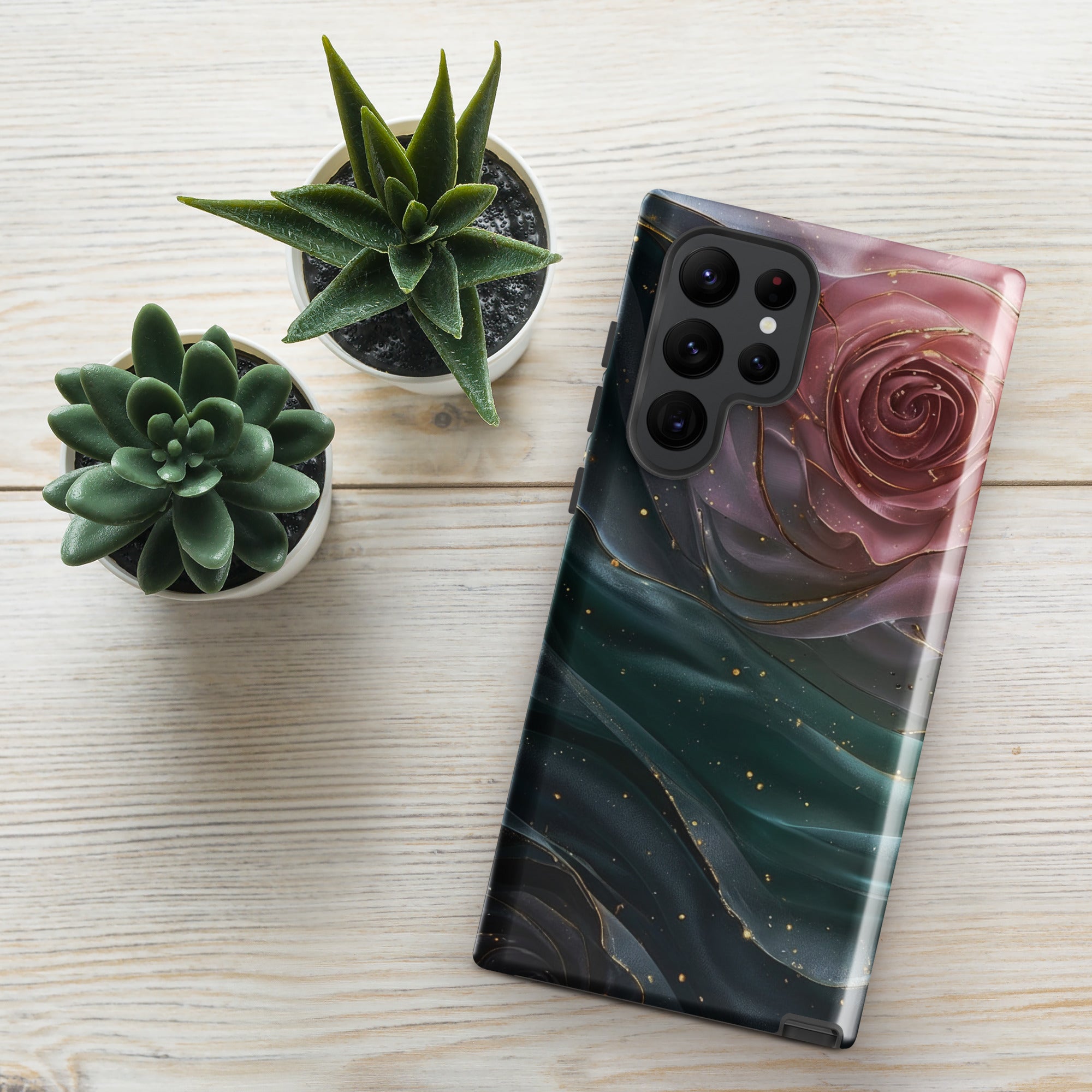 Elegant Rose Marble Tough Case for Samsung Galaxy S22 Ultra – Dual Layer Protective Phone Case (Glossy or Matte)
