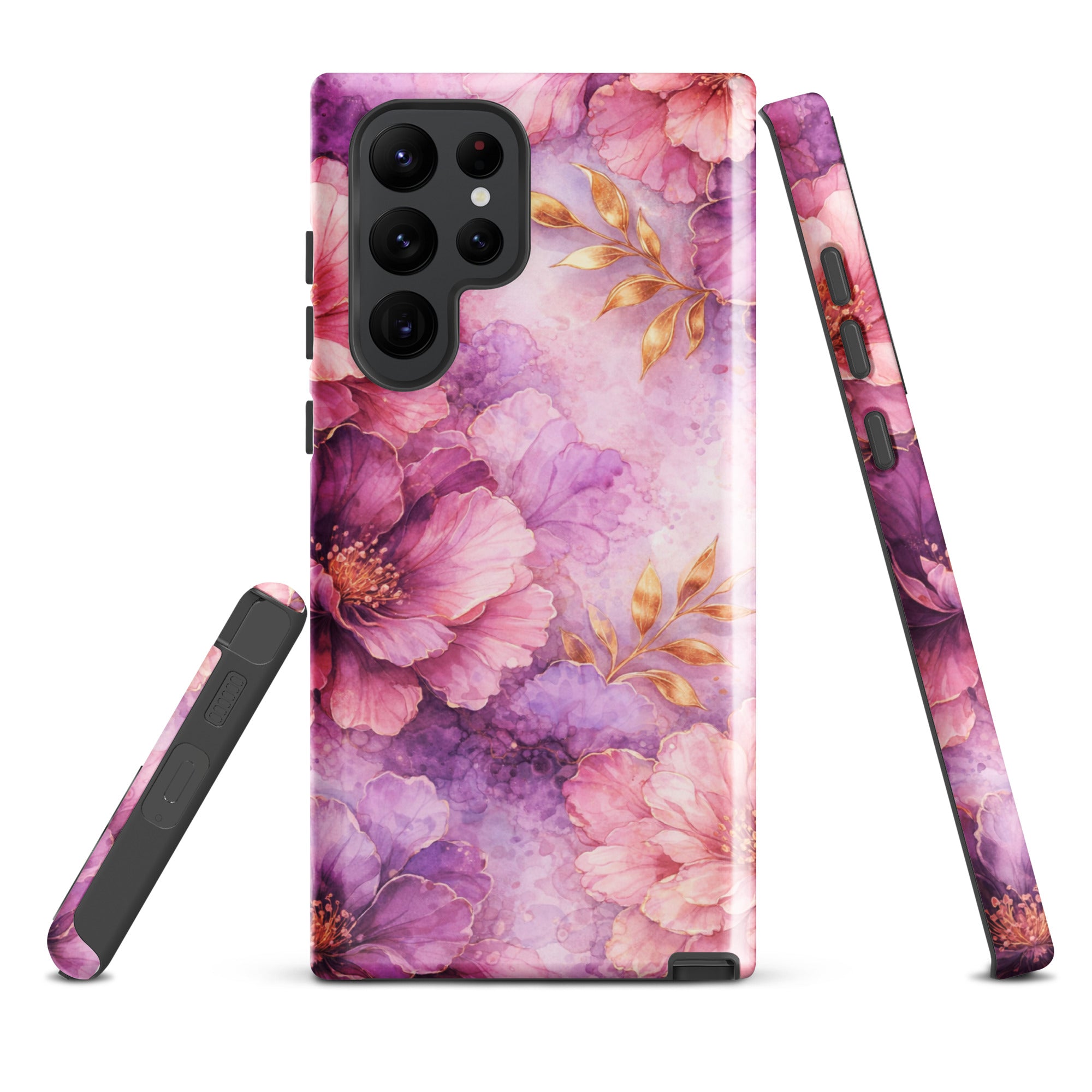 Pink Watercolor Floral Tough Case for Samsung Galaxy S22 Ultra