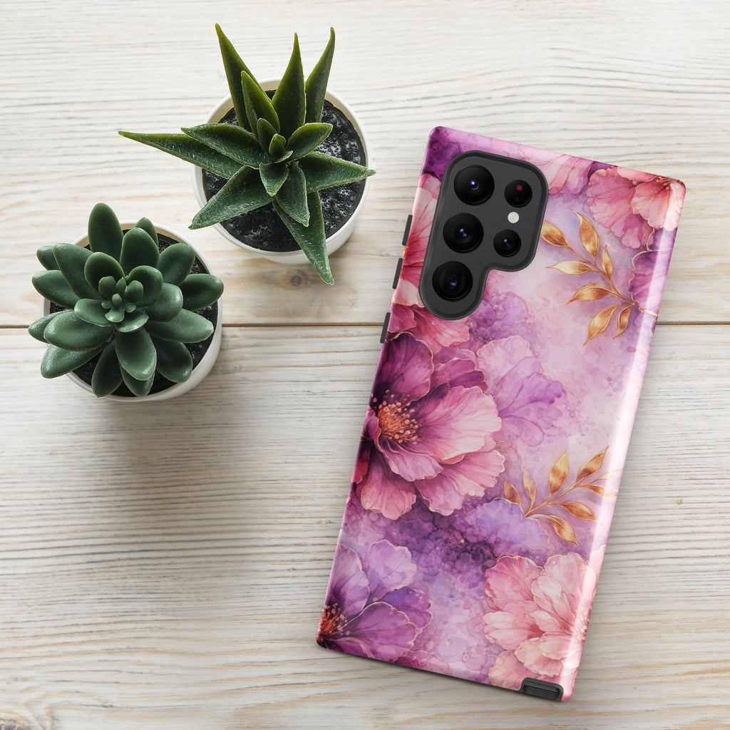 Pink Watercolor Floral Tough Case for Samsung Galaxy S22 Ultra