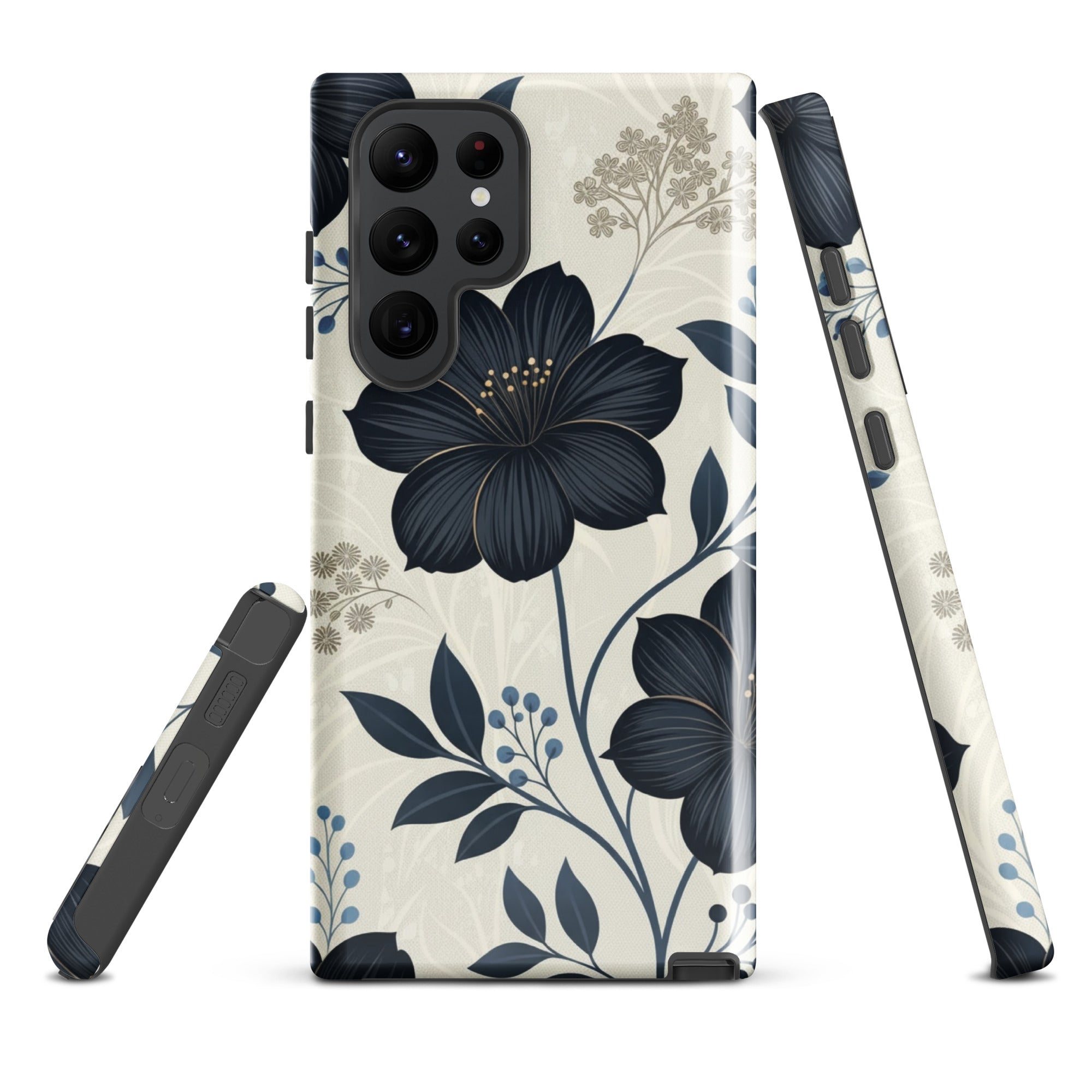 Elegant Blue Floral Tough Case for Samsung Galaxy S22 Ultra