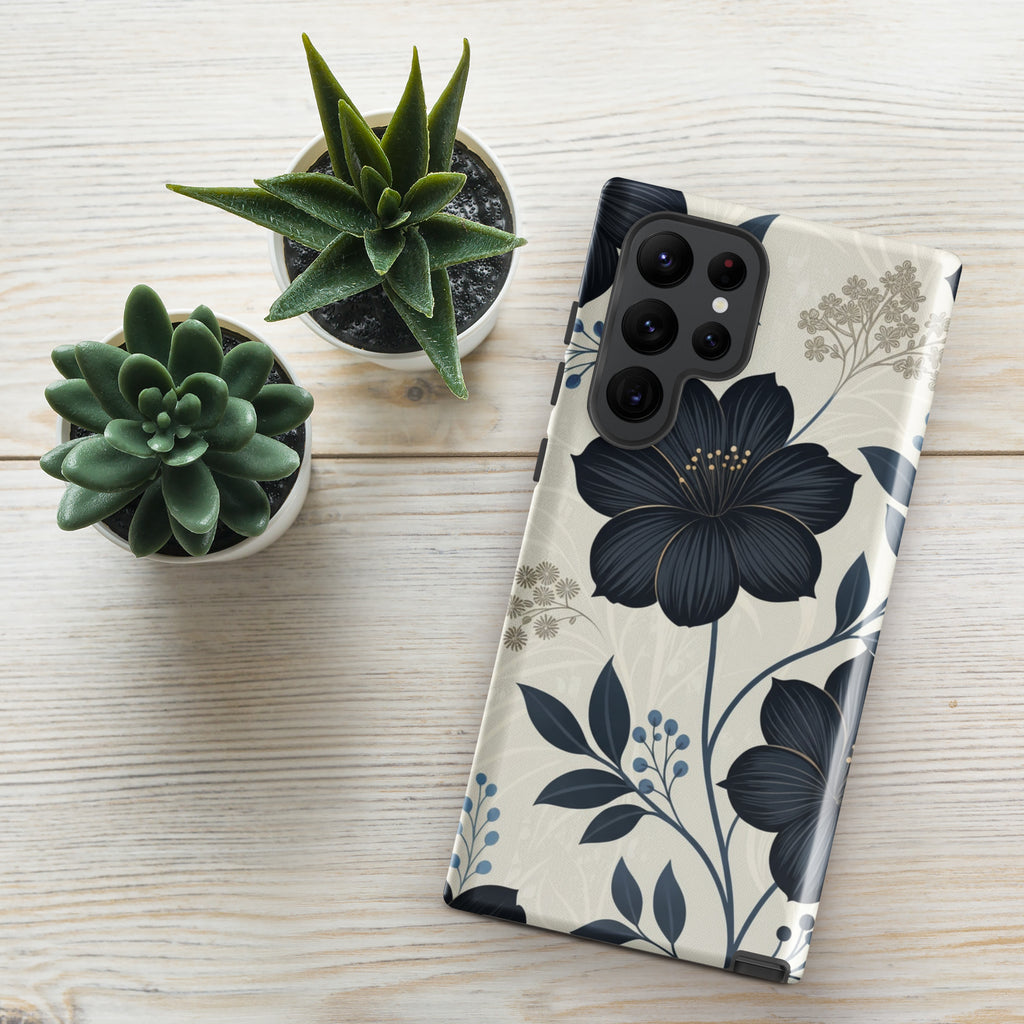 Elegant Blue Floral Tough Case for Samsung Galaxy S22 Ultra