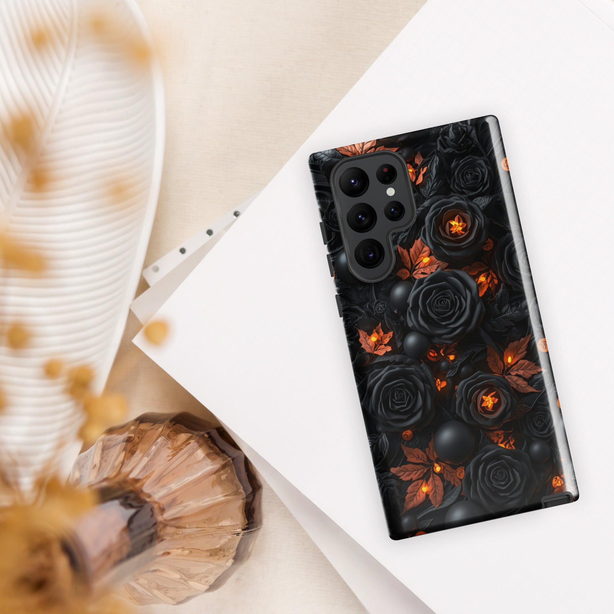 Dark Floral Glow Tough Case for Samsung Galaxy S22 Ultra