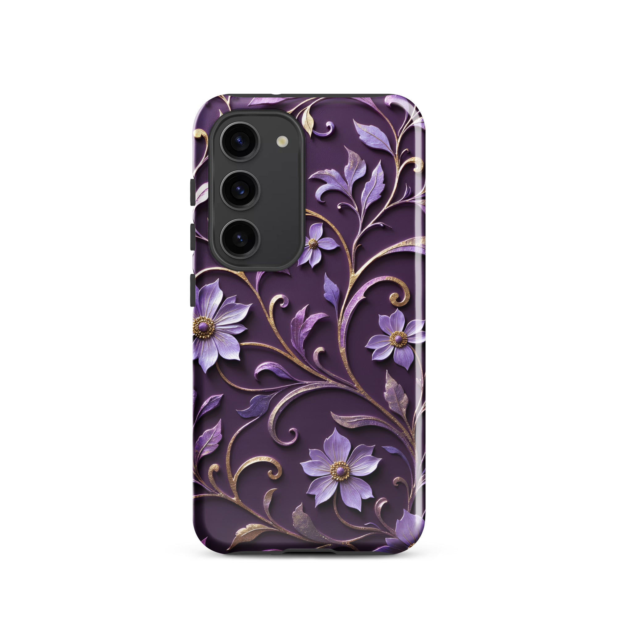 Royal Violet Filigree Tough Case for Samsung Galaxy S23 – Dual Layer Protective Phone Case (Glossy or Matte)