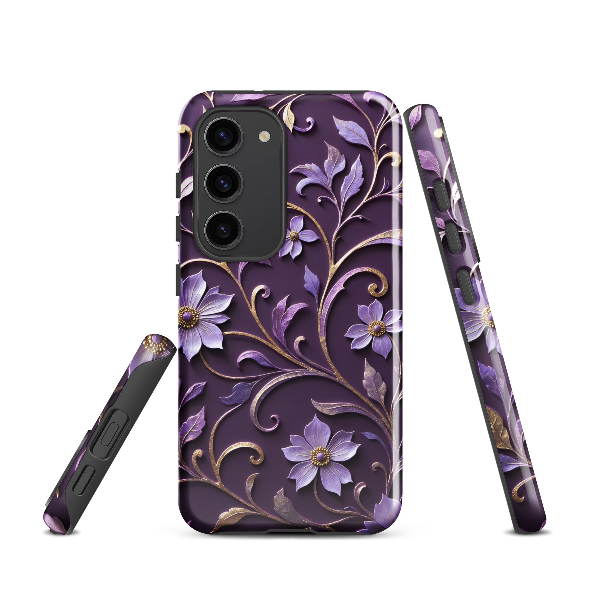 Royal Violet Filigree Tough Case for Samsung Galaxy S23 – Dual Layer Protective Phone Case (Glossy or Matte)