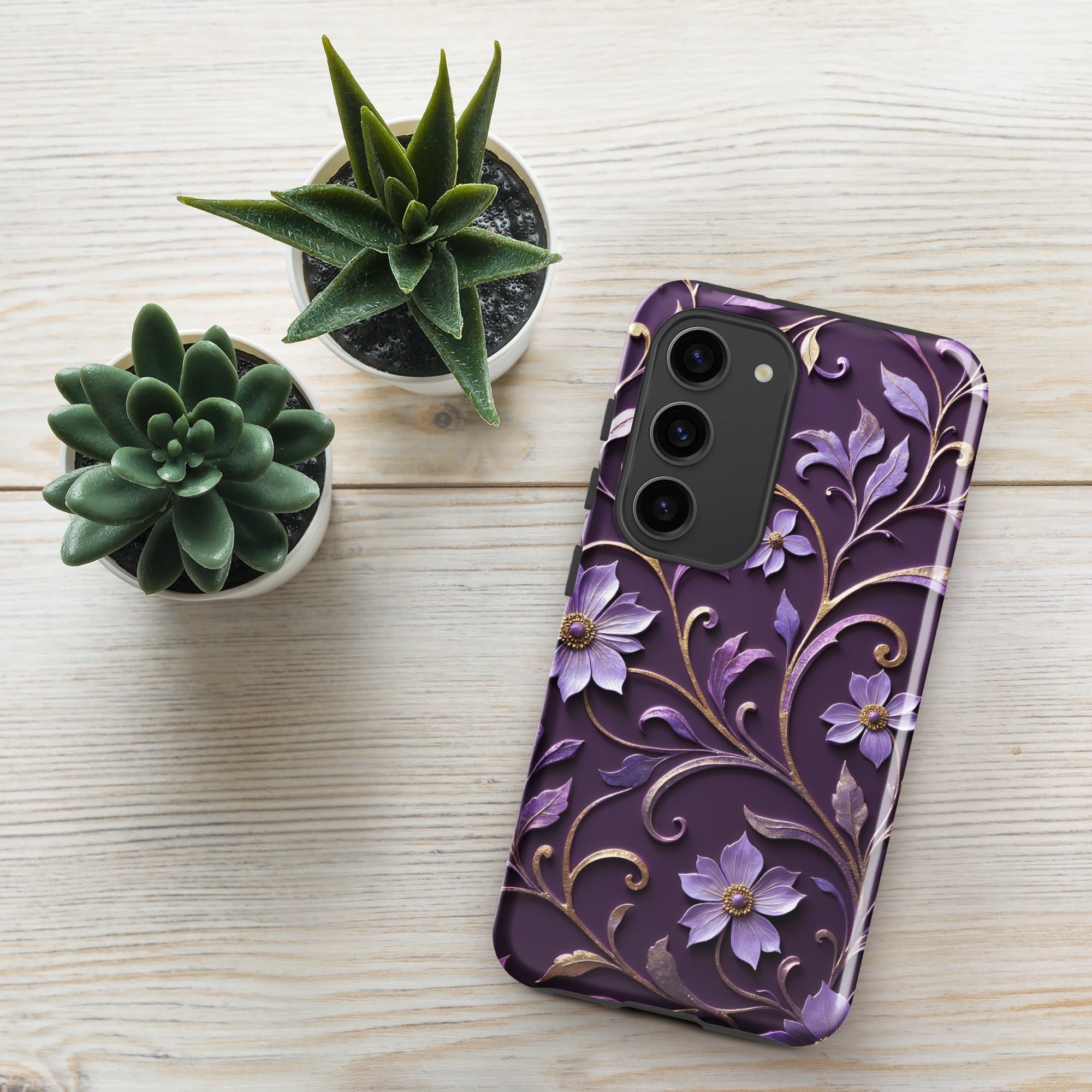 Royal Violet Filigree Tough Case for Samsung Galaxy S23 – Dual Layer Protective Phone Case (Glossy or Matte)