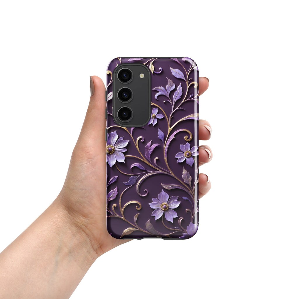 Royal Violet Filigree Tough Case for Samsung Galaxy S23 – Dual Layer Protective Phone Case (Glossy or Matte)