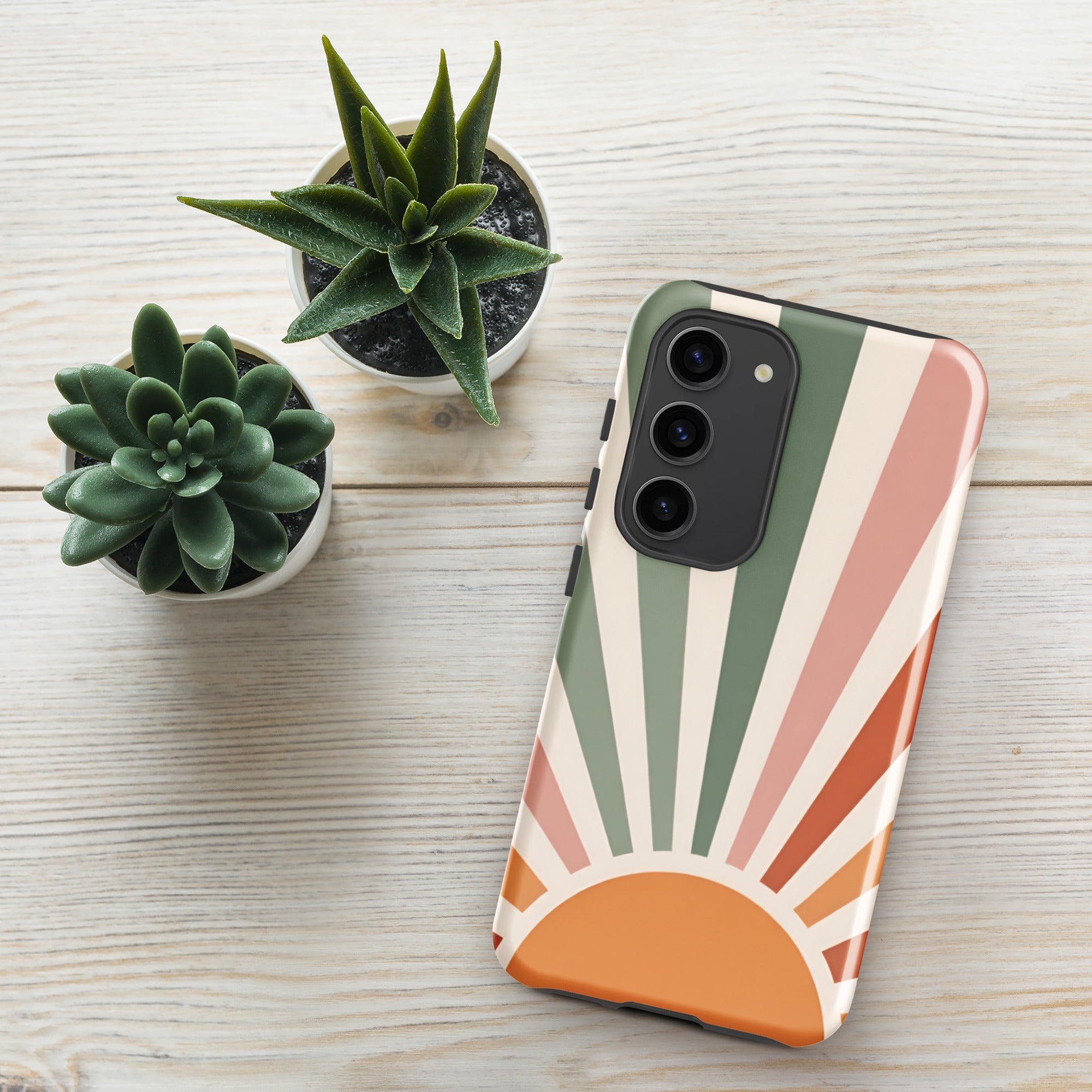 Retro Sunrise Tough Case for Samsung Galaxy S23 – Dual Layer Protective Phone Case (Glossy or Matte)