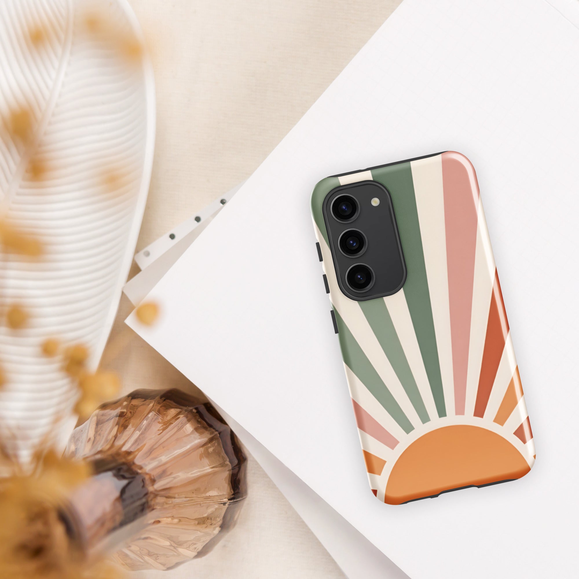 Retro Sunrise Tough Case for Samsung Galaxy S23 – Dual Layer Protective Phone Case (Glossy or Matte)