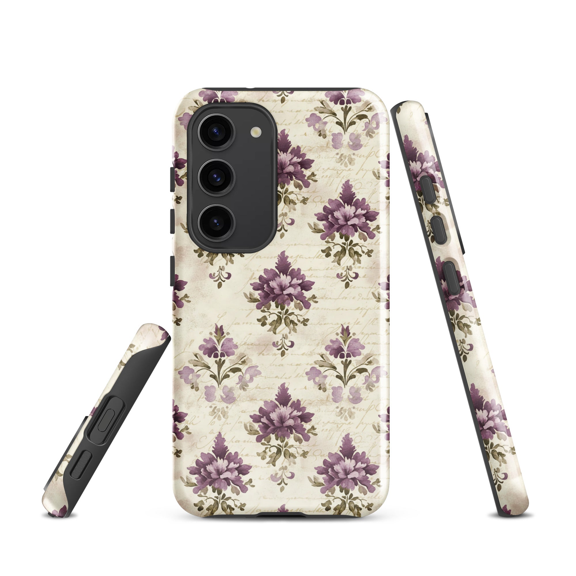 Vintage Floral Damask Tough Case for Samsung Galaxy S23 – Dual Layer Protective Phone Case (Glossy or Matte)