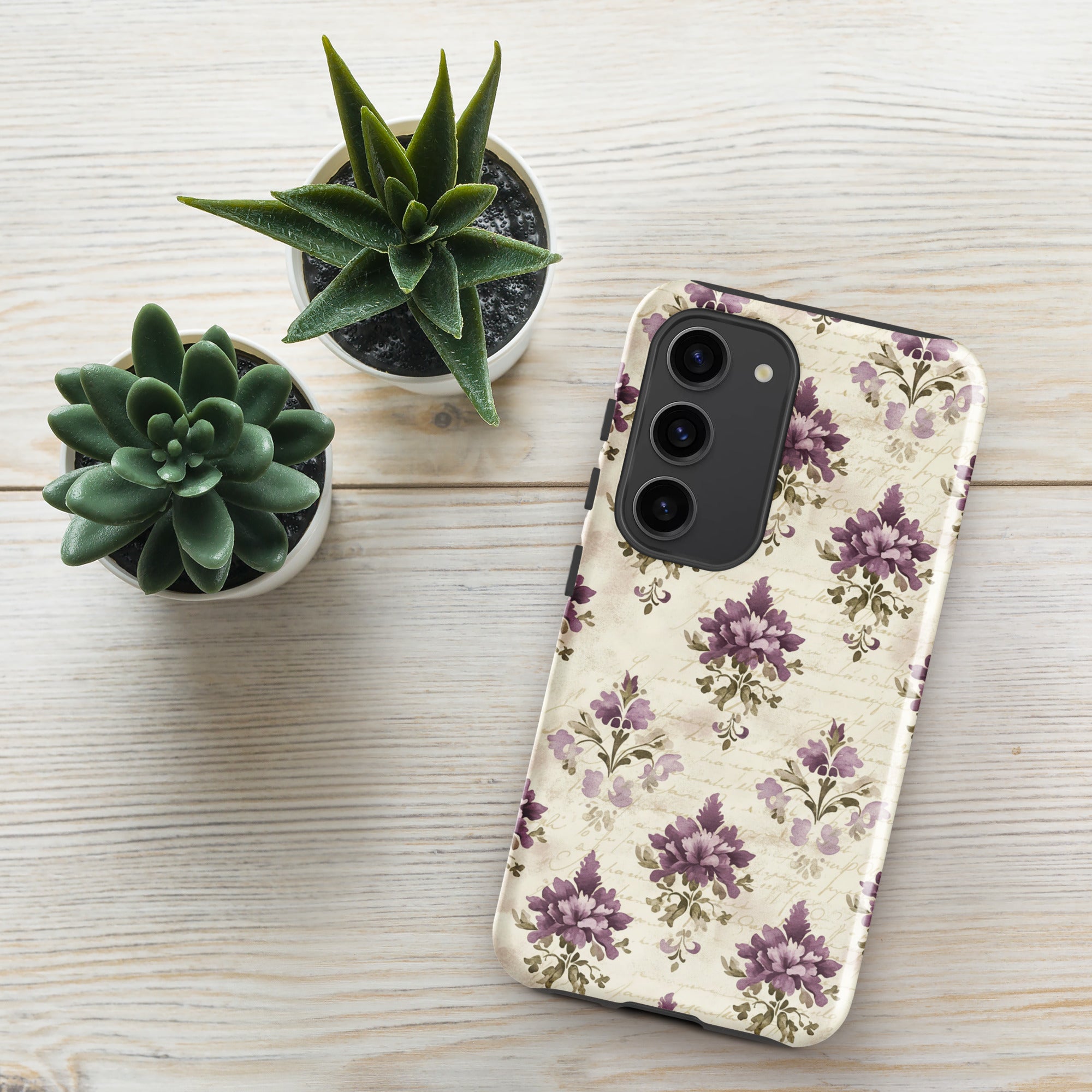 Vintage Floral Damask Tough Case for Samsung Galaxy S23 – Dual Layer Protective Phone Case (Glossy or Matte)