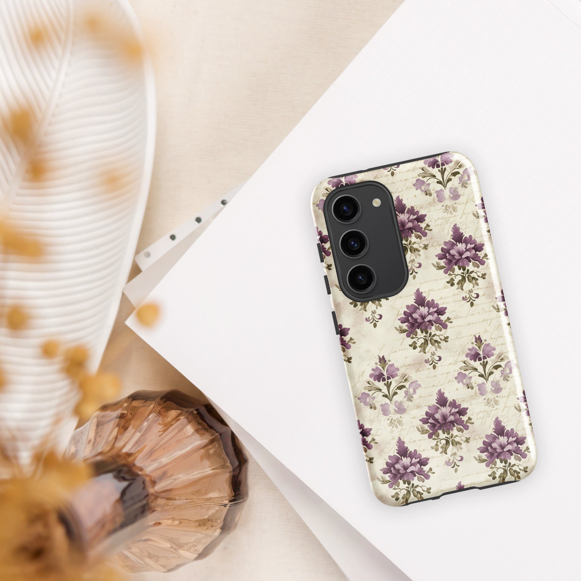 Vintage Floral Damask Tough Case for Samsung Galaxy S23 – Dual Layer Protective Phone Case (Glossy or Matte)