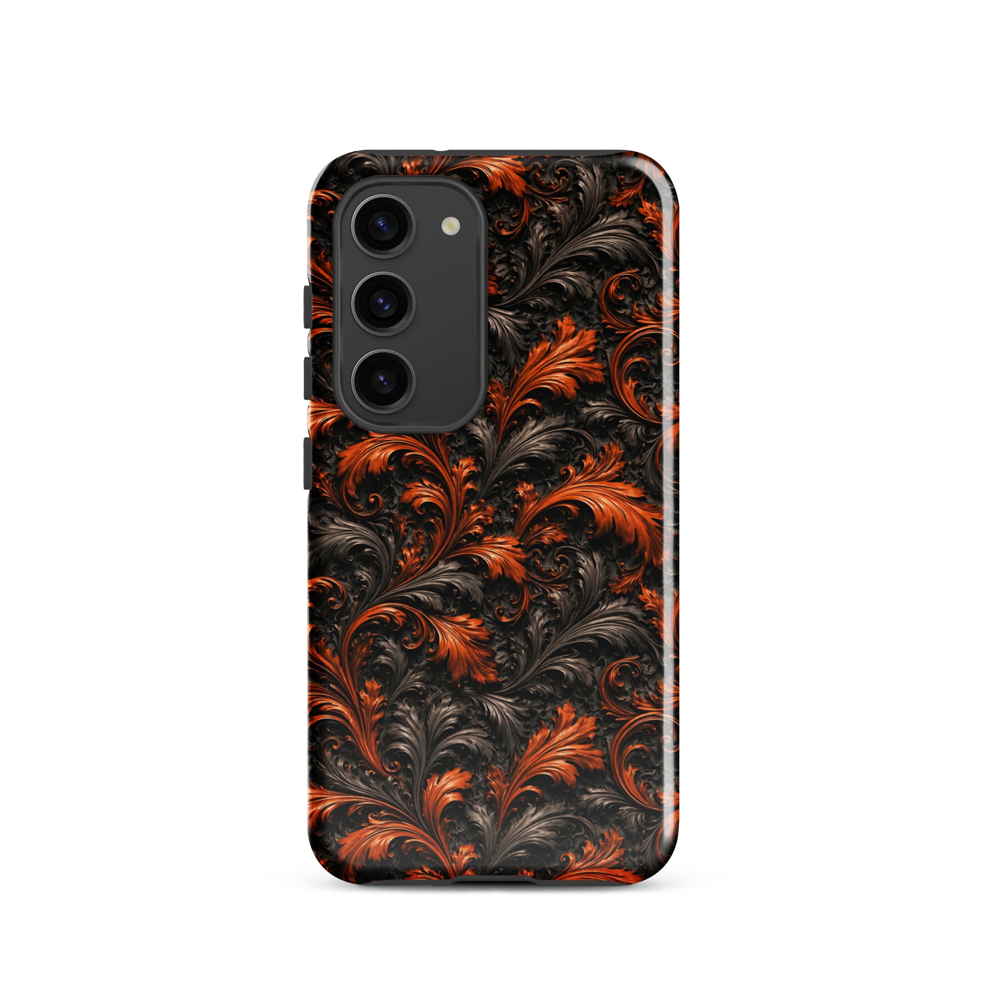 Burnt Orange Filigree Tough Case for Samsung Galaxy S23 – Dual Layer Protective Phone Case (Glossy or Matte)