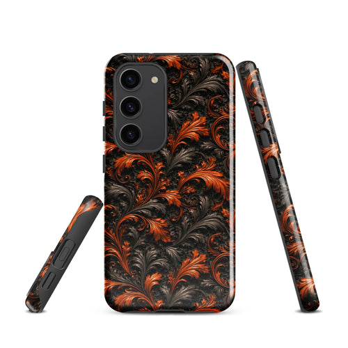 Burnt Orange Filigree Tough Case for Samsung Galaxy S23 – Dual Layer Protective Phone Case (Glossy or Matte)