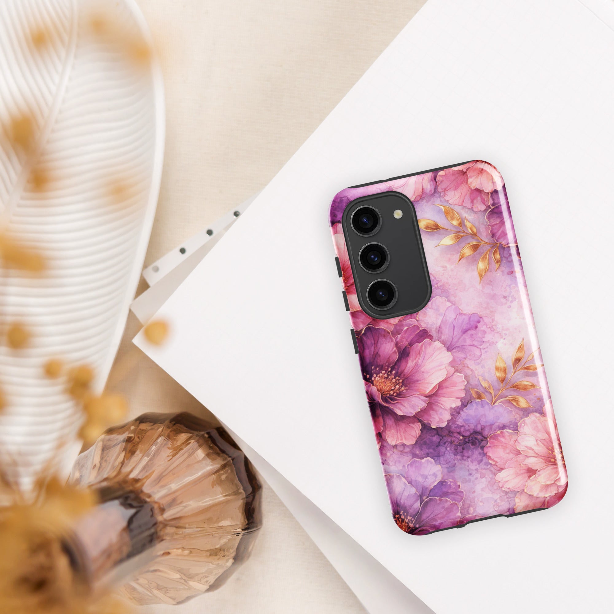 Pink Watercolor Floral Tough Case for Samsung Galaxy S23