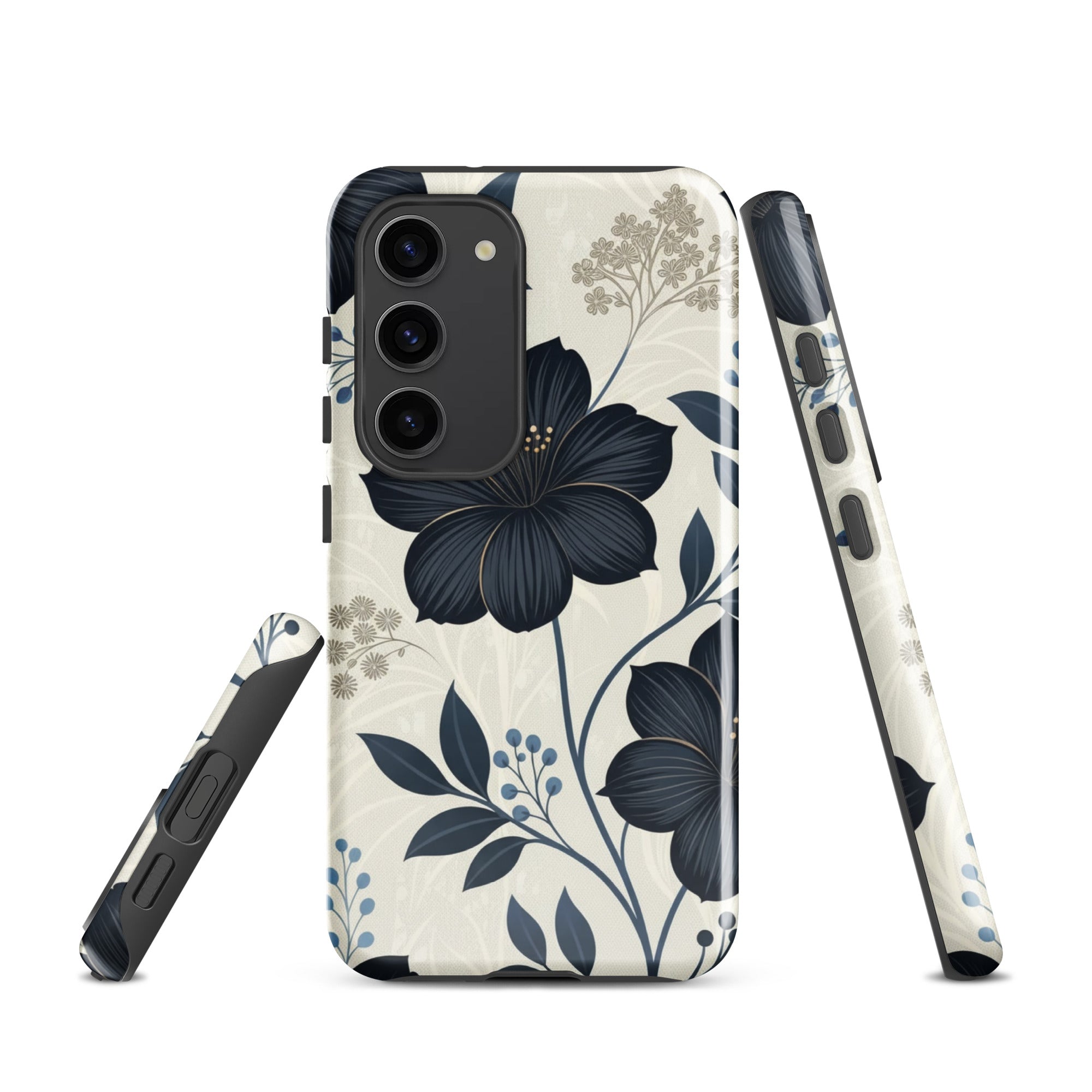 Elegant Blue Floral Tough Case for Samsung Galaxy S23