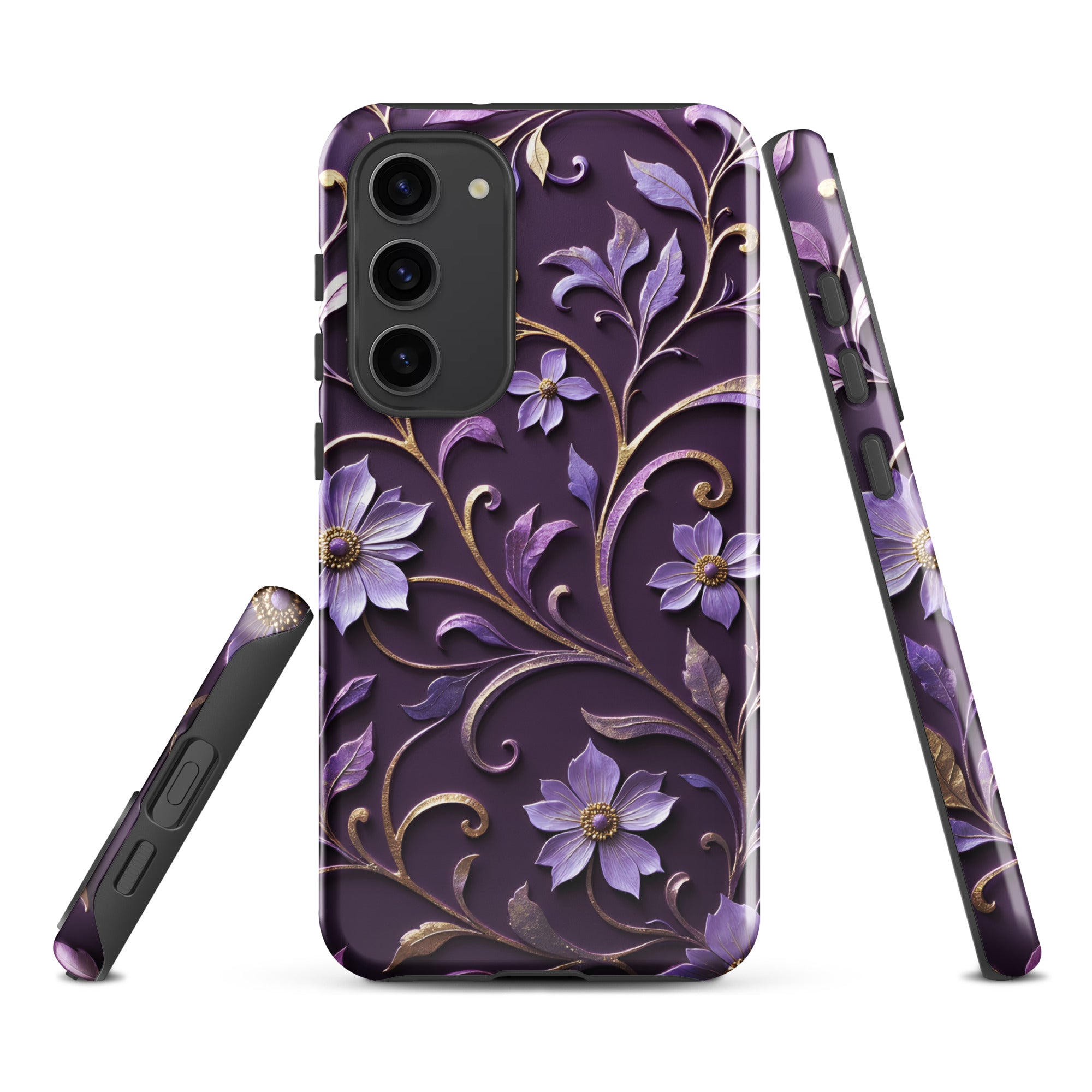 Royal Violet Filigree Tough Case for Samsung Galaxy S23 Plus – Dual Layer Protective Phone Case (Glossy or Matte)