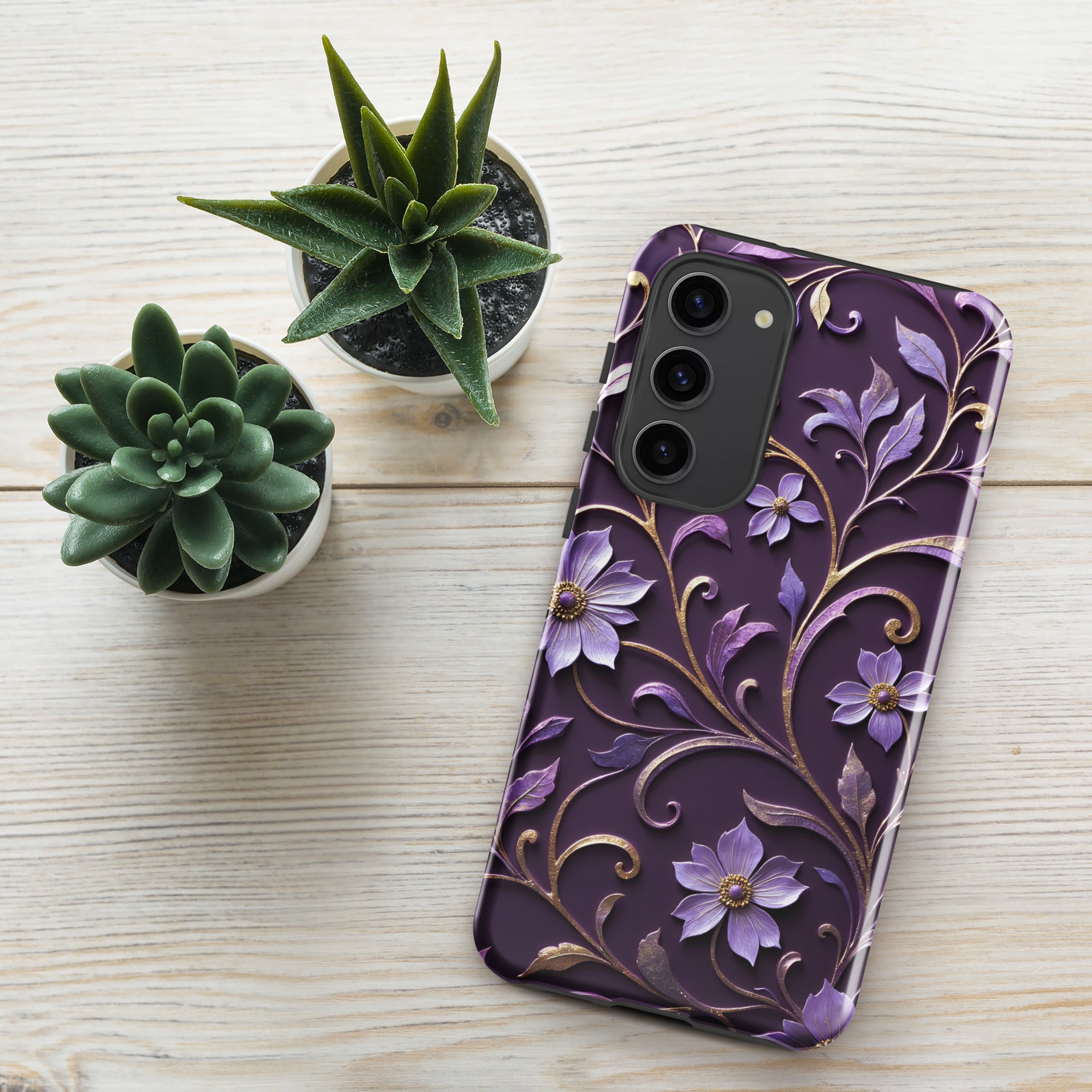Royal Violet Filigree Tough Case for Samsung Galaxy S23 Plus – Dual Layer Protective Phone Case (Glossy or Matte)