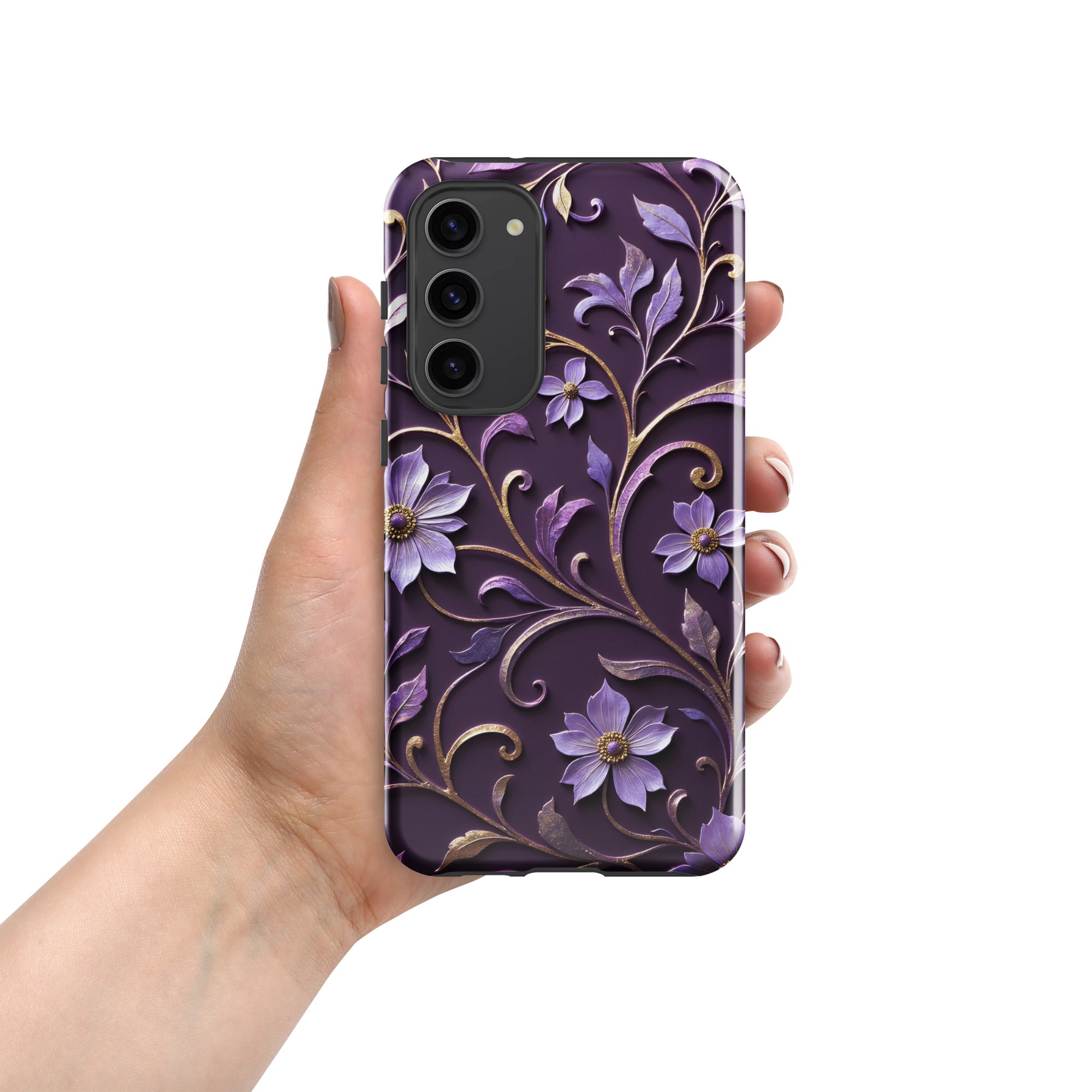 Royal Violet Filigree Tough Case for Samsung Galaxy S23 Plus – Dual Layer Protective Phone Case (Glossy or Matte)
