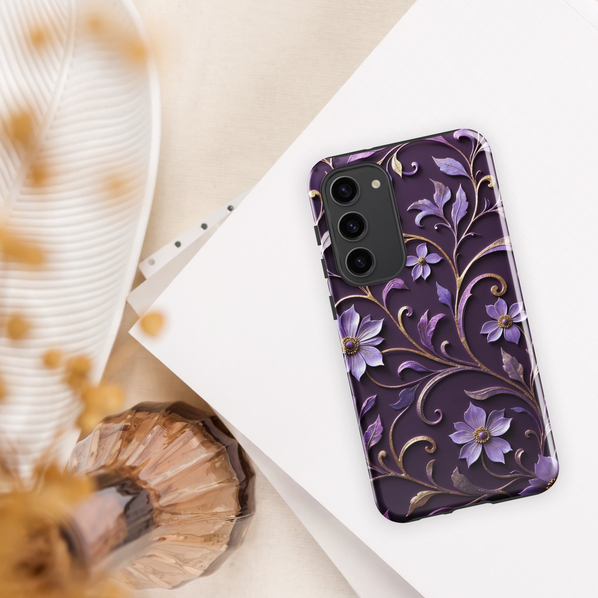 Royal Violet Filigree Tough Case for Samsung Galaxy S23 Plus – Dual Layer Protective Phone Case (Glossy or Matte)