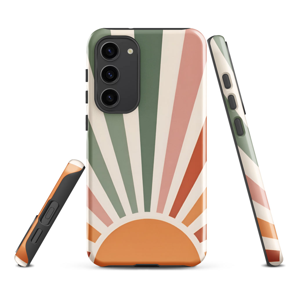 Retro Sunrise Tough Case for Samsung Galaxy S23 Plus – Dual Layer Protective Phone Case (Glossy or Matte)