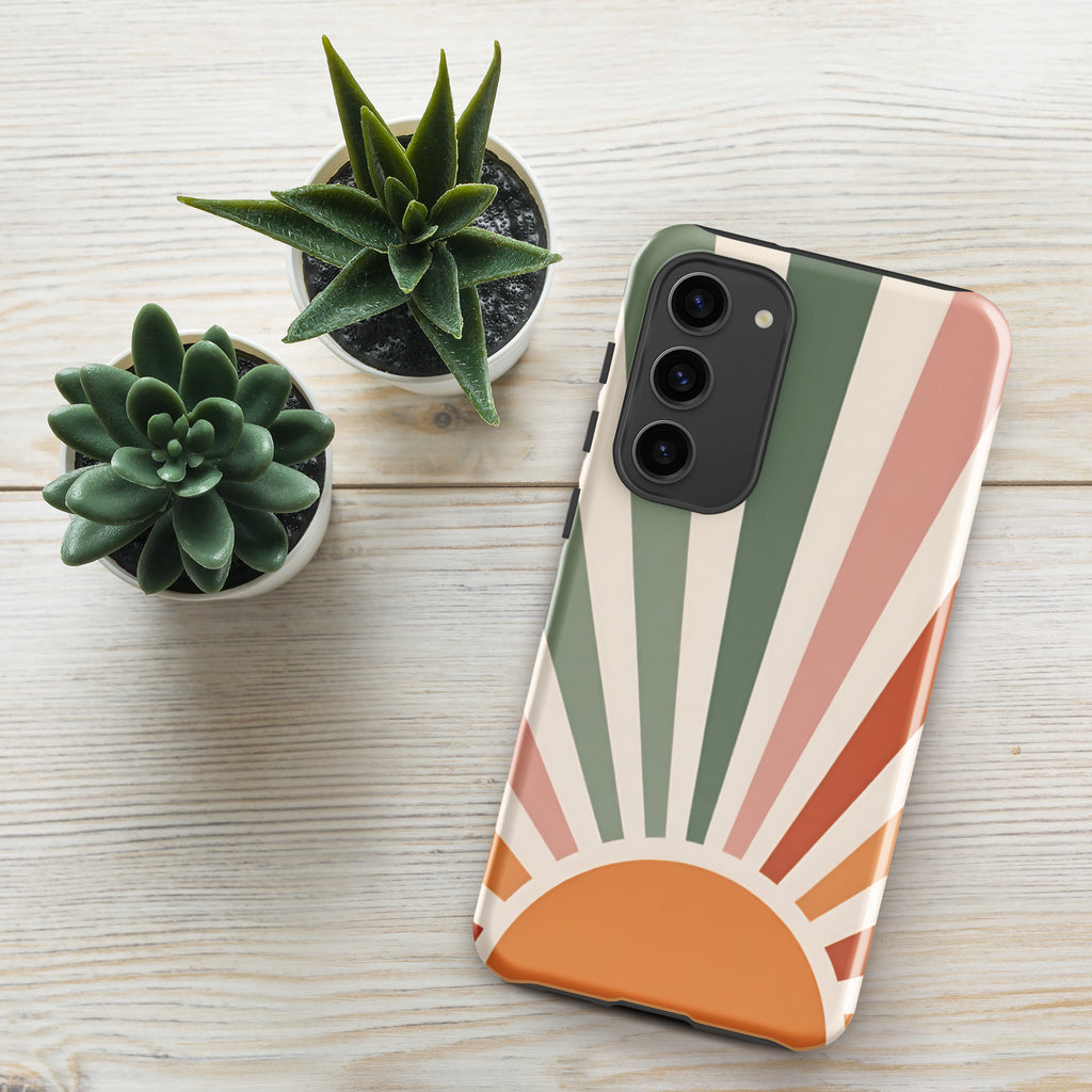 Retro Sunrise Tough Case for Samsung Galaxy S23 Plus – Dual Layer Protective Phone Case (Glossy or Matte)