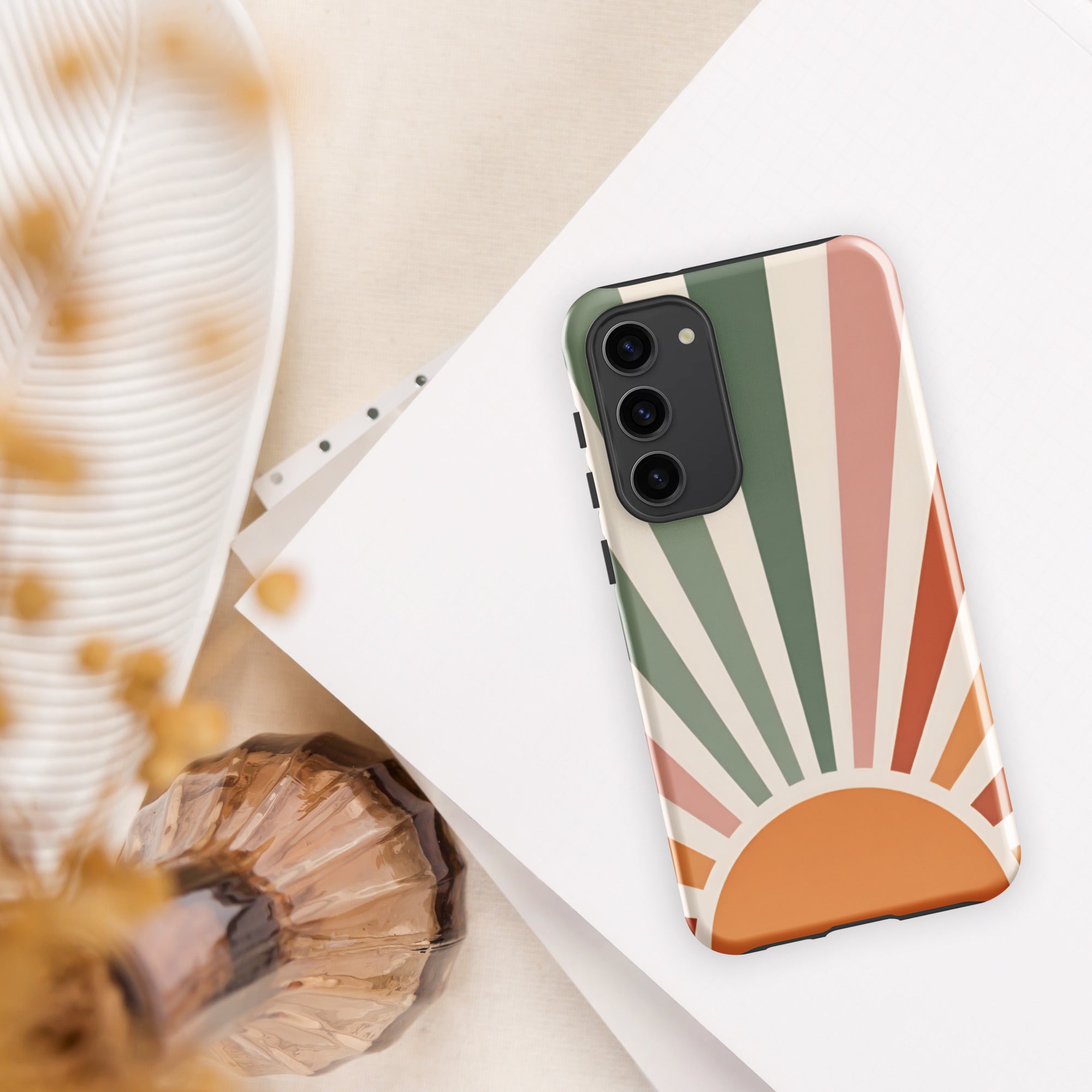 Retro Sunrise Tough Case for Samsung Galaxy S23 Plus – Dual Layer Protective Phone Case (Glossy or Matte)