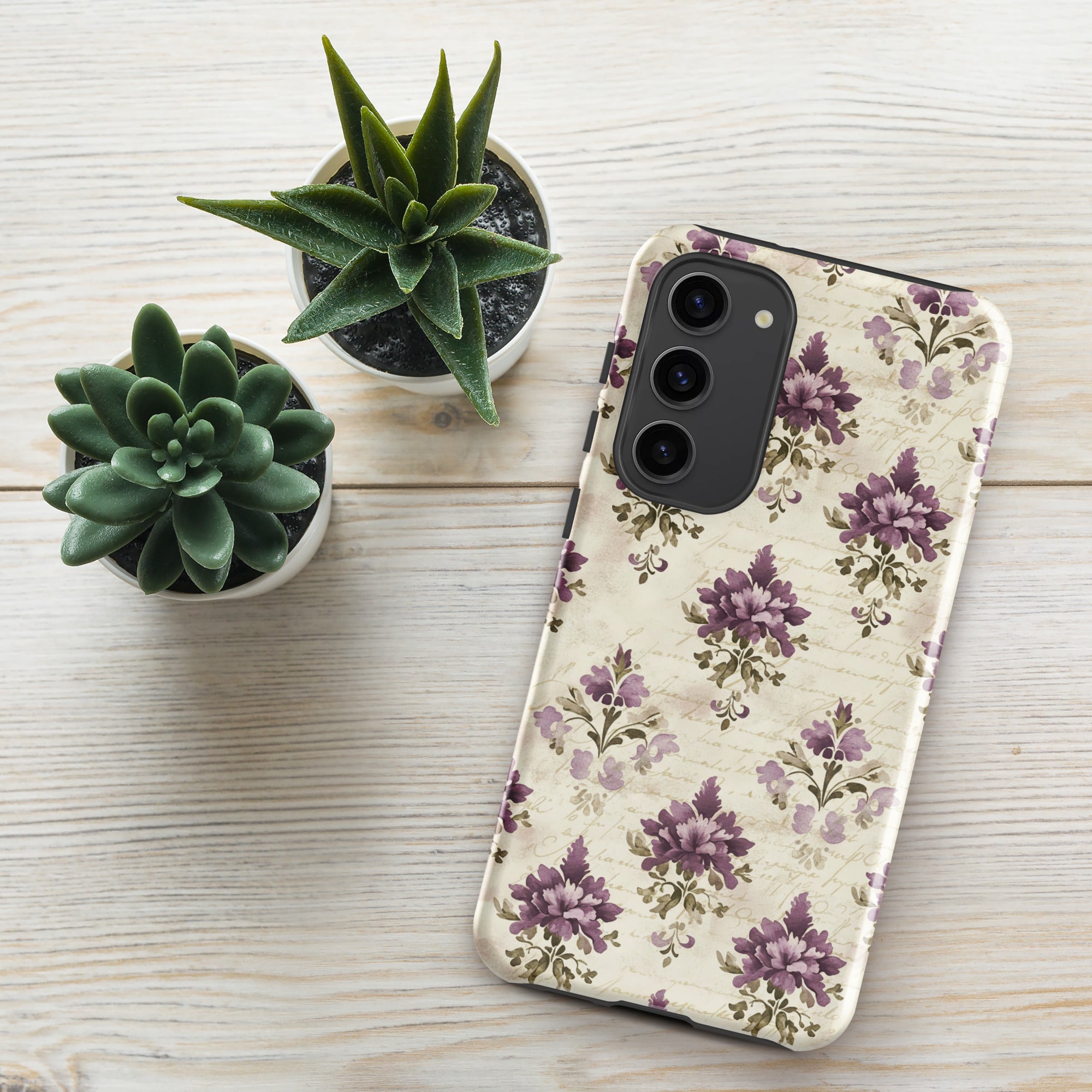 Vintage Floral Damask Tough Case for Samsung Galaxy S23 Plus – Dual Layer Protective Phone Case (Glossy or Matte)
