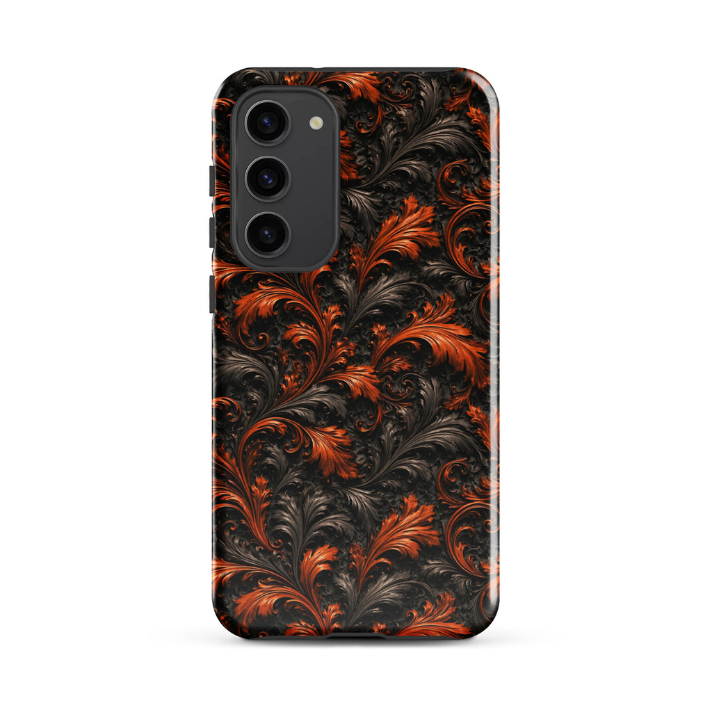 Burnt Orange Filigree Tough Case for Samsung Galaxy S23 Plus – Dual Layer Protective Phone Case (Glossy or Matte)