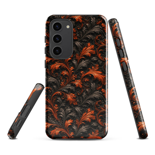 Burnt Orange Filigree Tough Case for Samsung Galaxy S23 Plus – Dual Layer Protective Phone Case (Glossy or Matte)