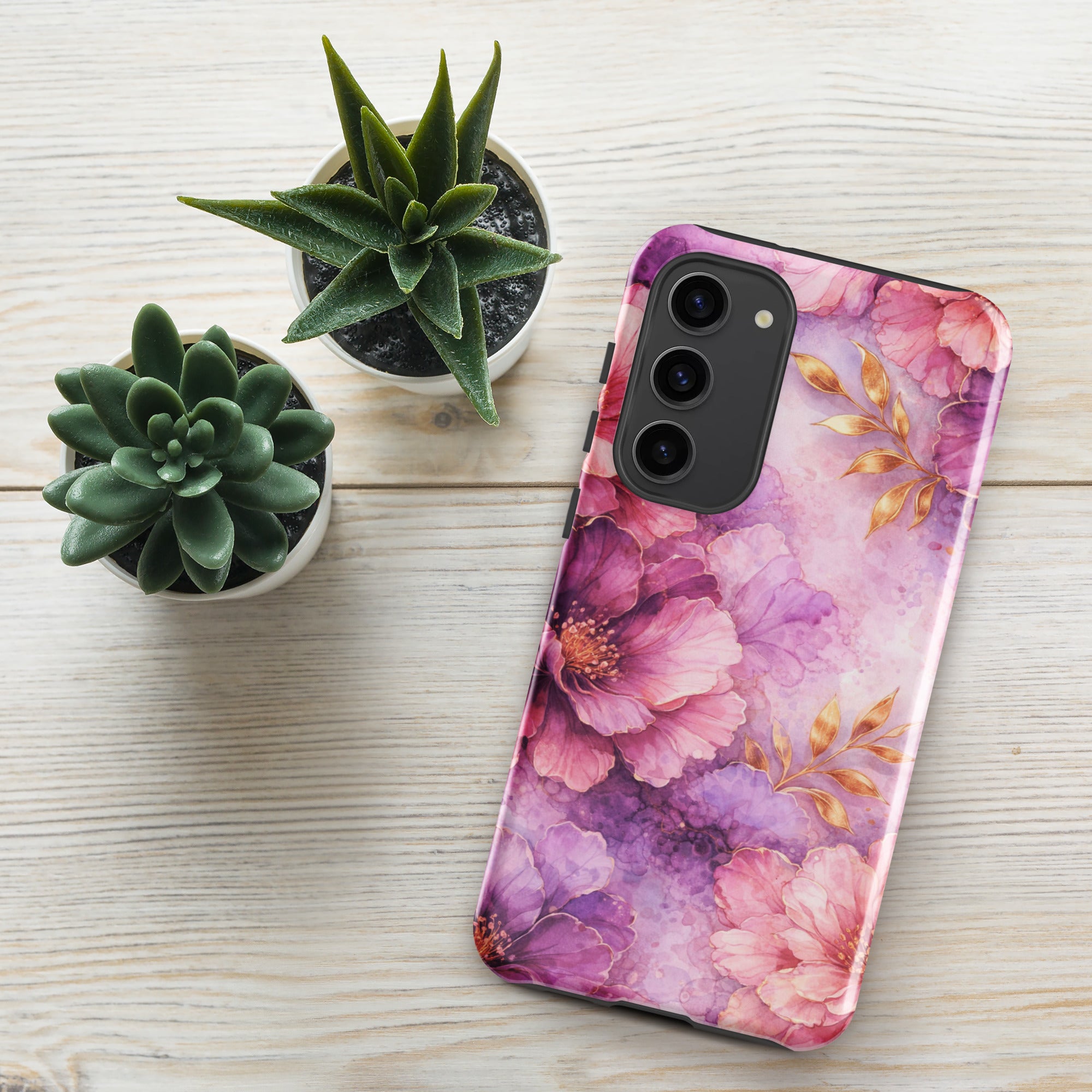 Pink Watercolor Floral Tough Case for Samsung Galaxy S23 Plus
