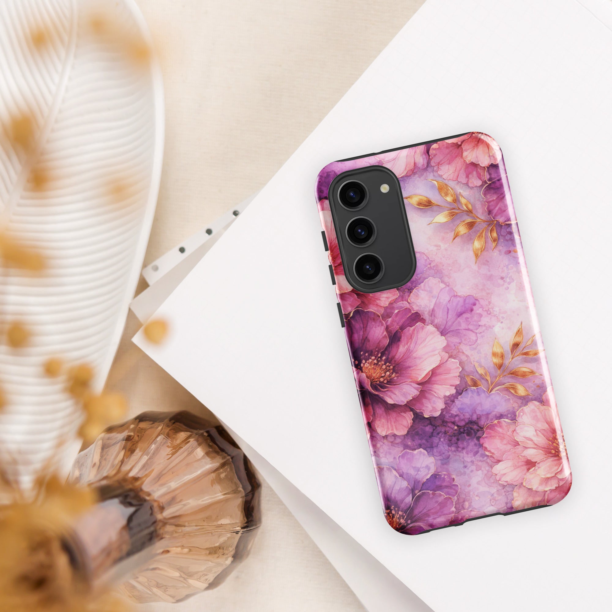 Pink Watercolor Floral Tough Case for Samsung Galaxy S23 Plus
