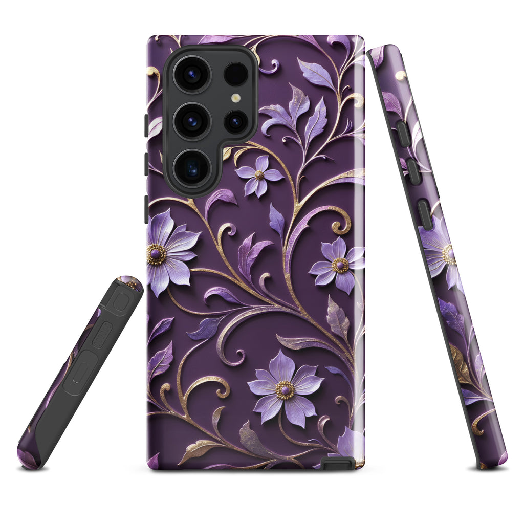 Royal Violet Filigree Tough Case for Samsung Galaxy S23 Ultra – Dual Layer Protective Phone Case (Glossy or Matte)