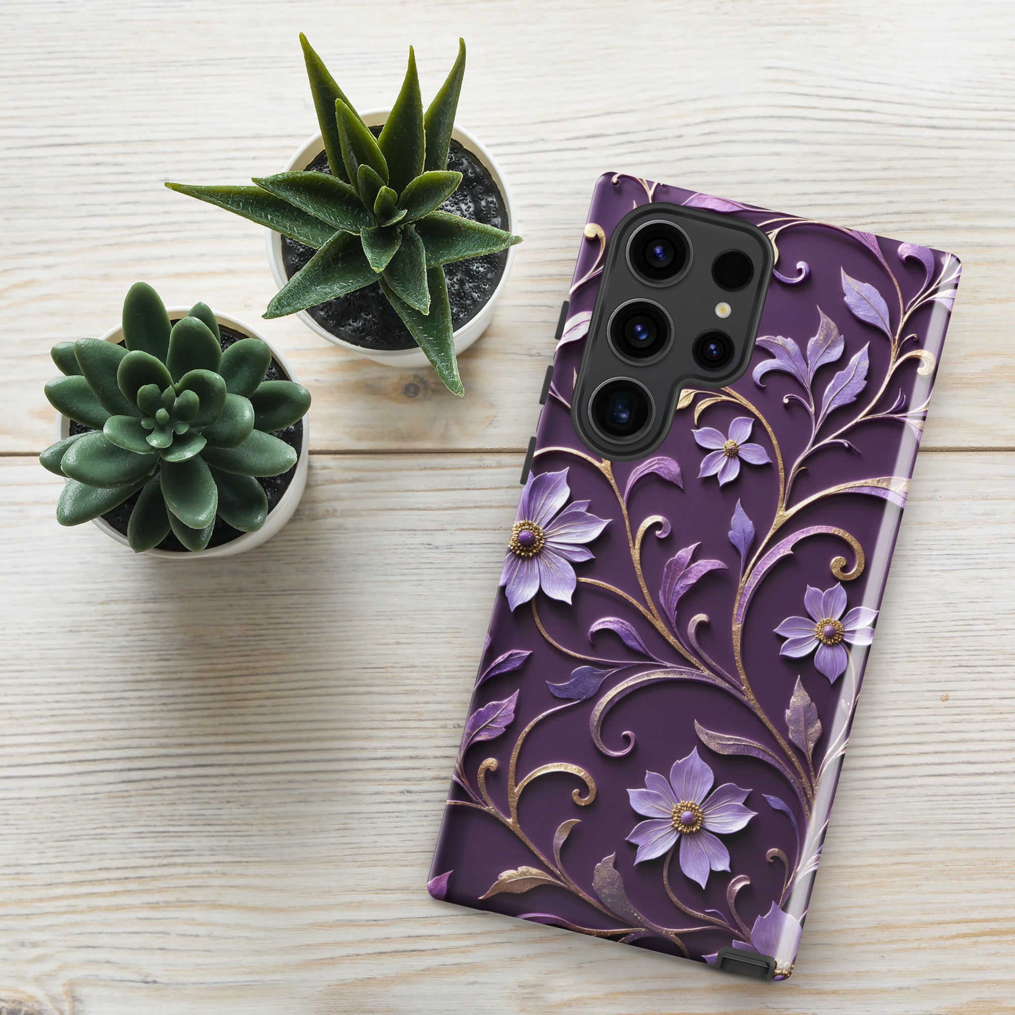 Royal Violet Filigree Tough Case for Samsung Galaxy S23 Ultra – Dual Layer Protective Phone Case (Glossy or Matte)
