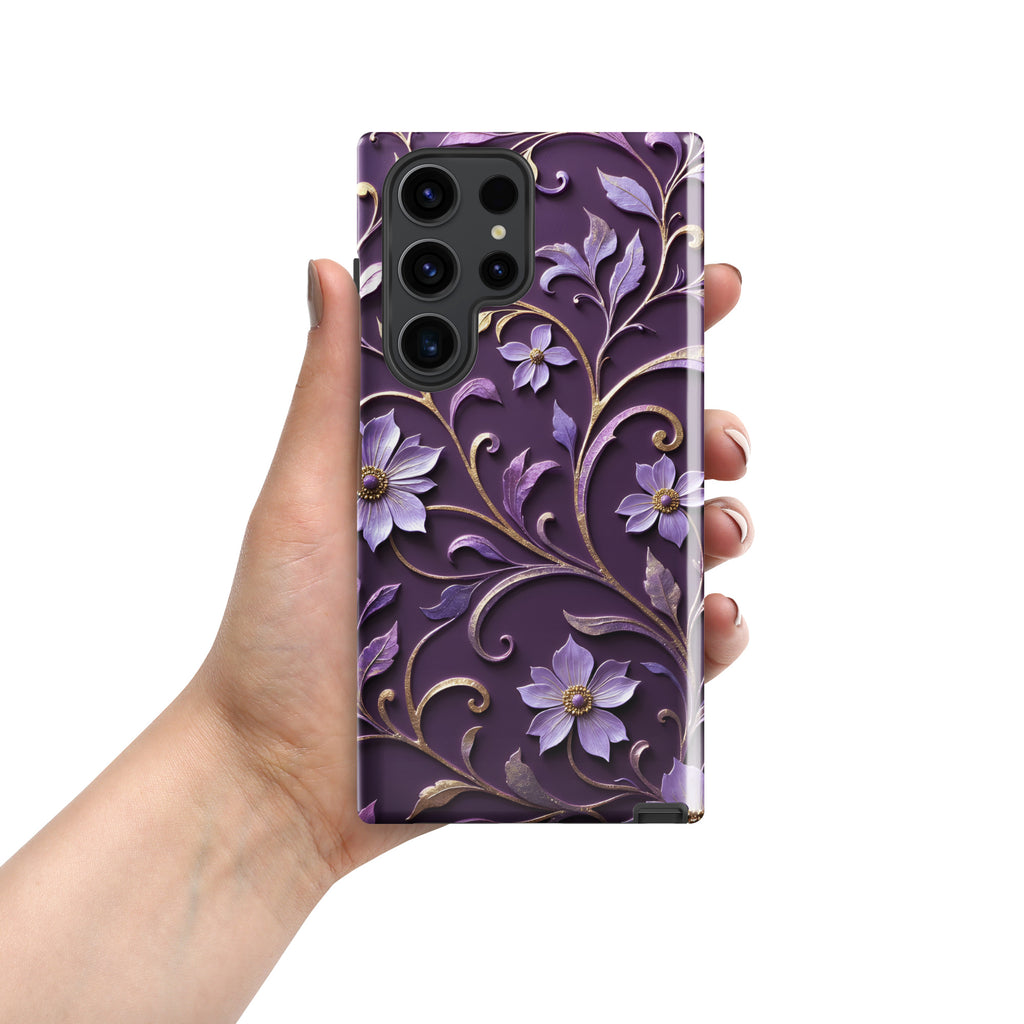 Royal Violet Filigree Tough Case for Samsung Galaxy S23 Ultra – Dual Layer Protective Phone Case (Glossy or Matte)