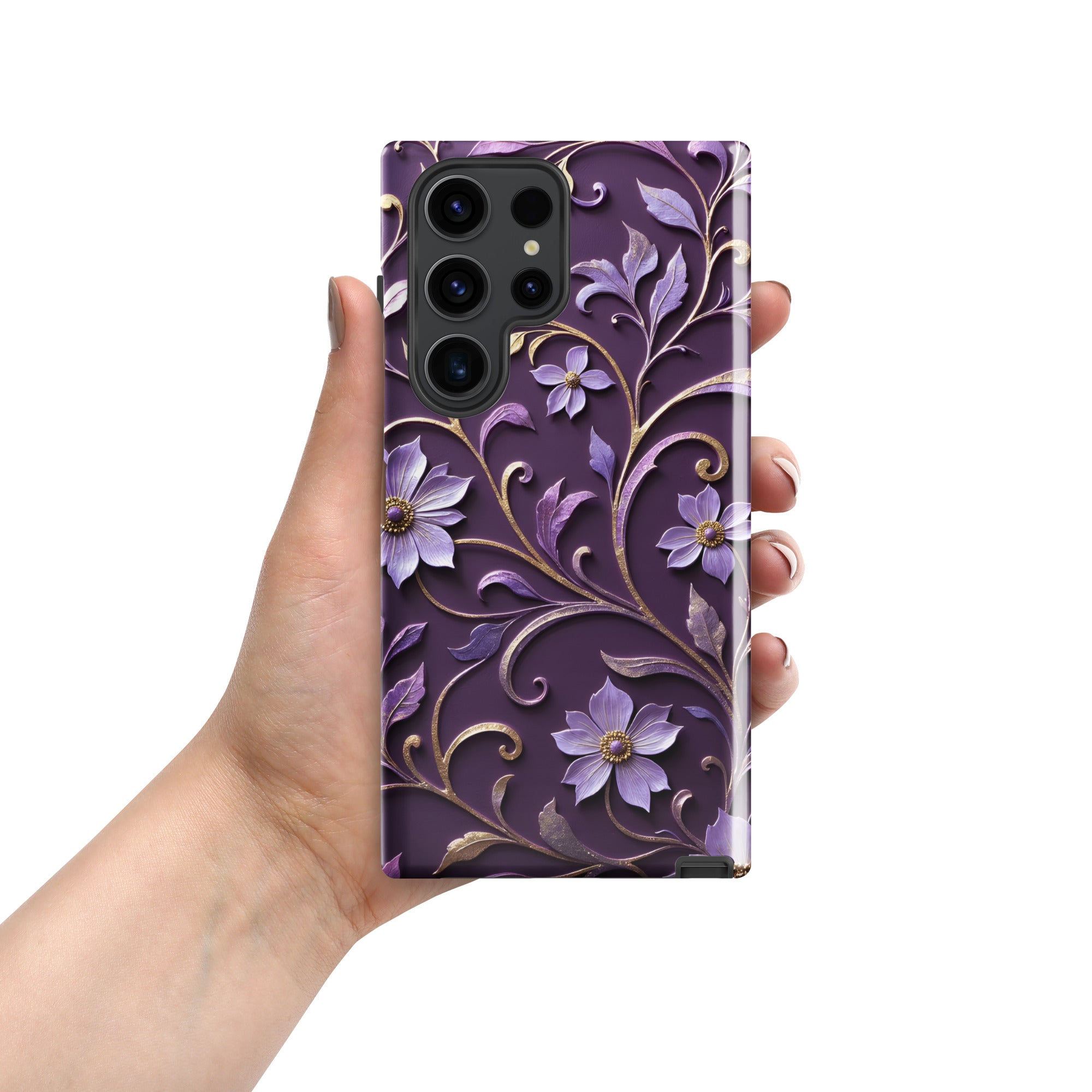 Royal Violet Filigree Tough Case for Samsung Galaxy S23 Ultra – Dual Layer Protective Phone Case (Glossy or Matte)
