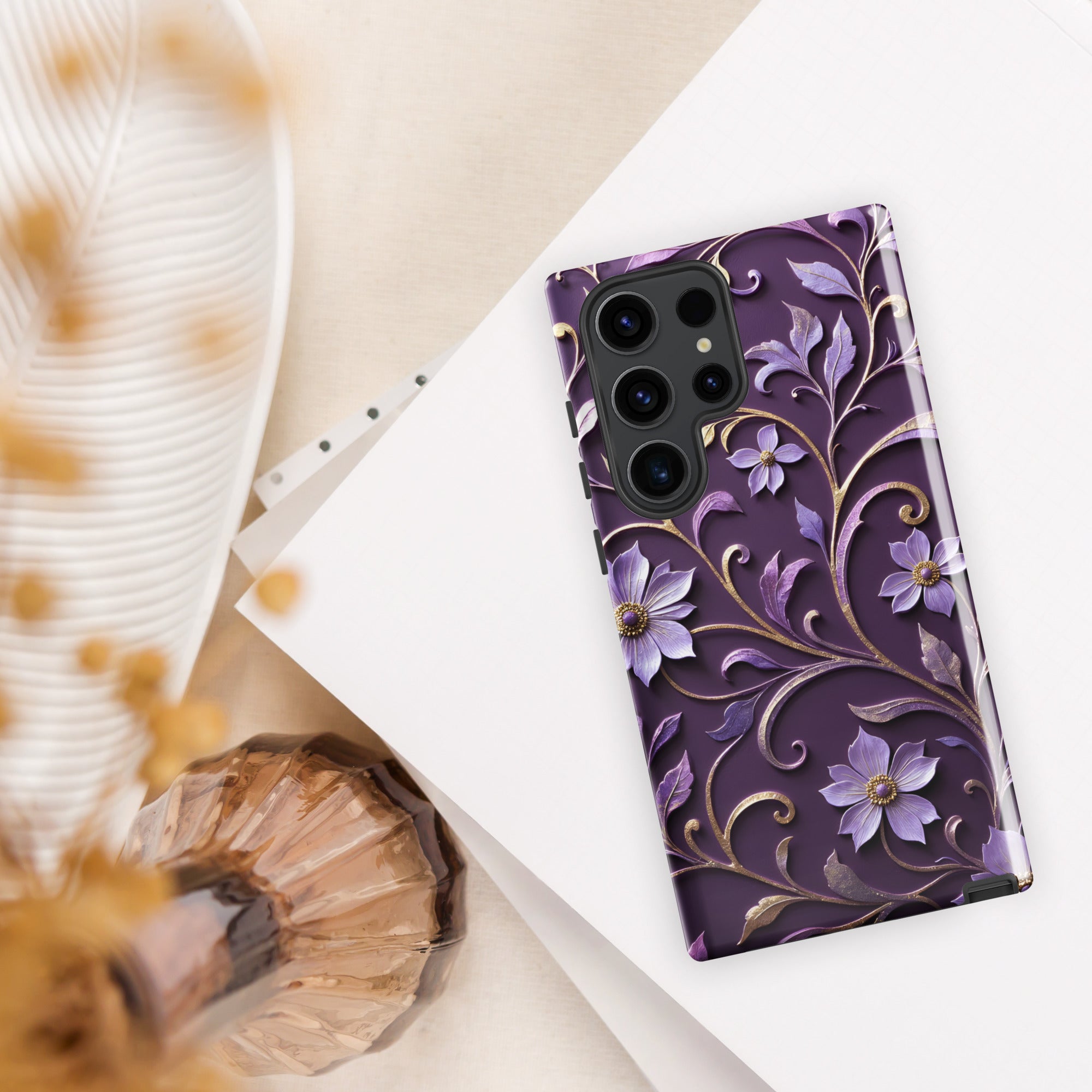 Royal Violet Filigree Tough Case for Samsung Galaxy S23 Ultra – Dual Layer Protective Phone Case (Glossy or Matte)