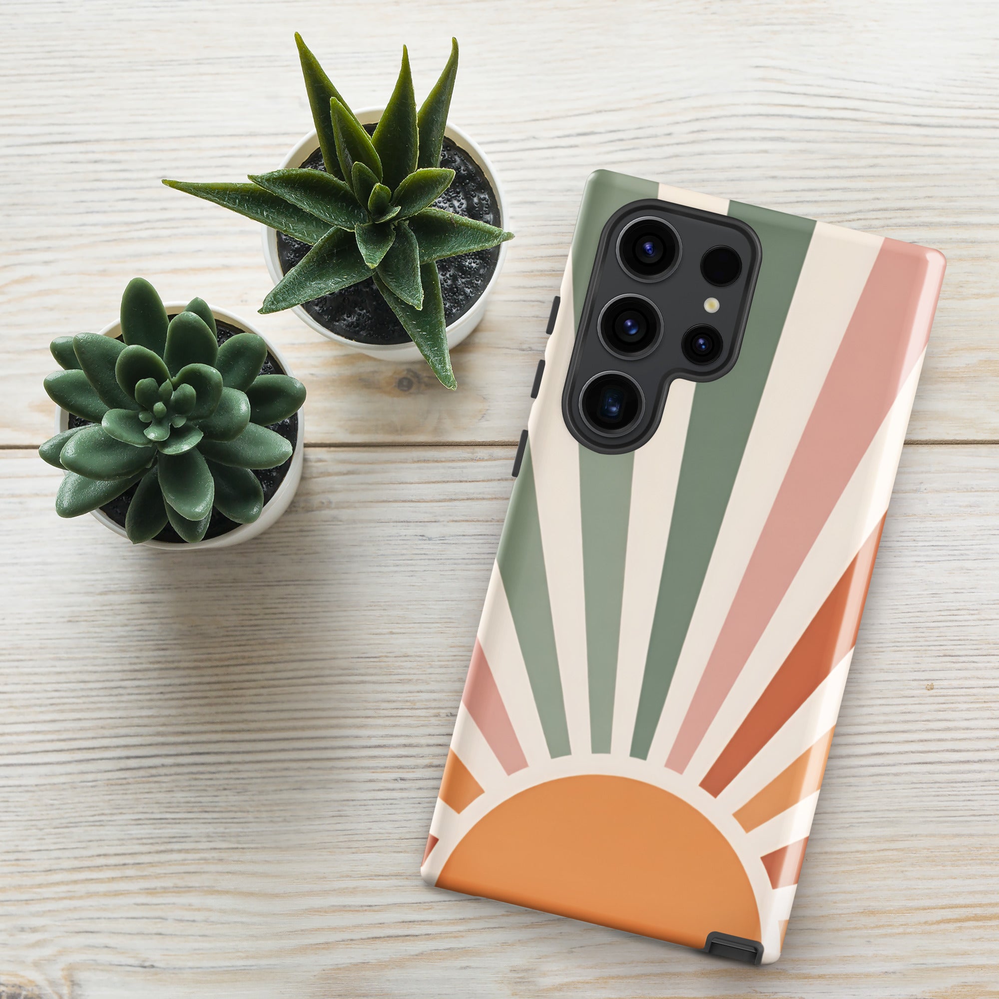 Retro Sunrise Tough Case for Samsung Galaxy S22 Ultra – Dual Layer Protective Phone Case (Glossy or Matte)