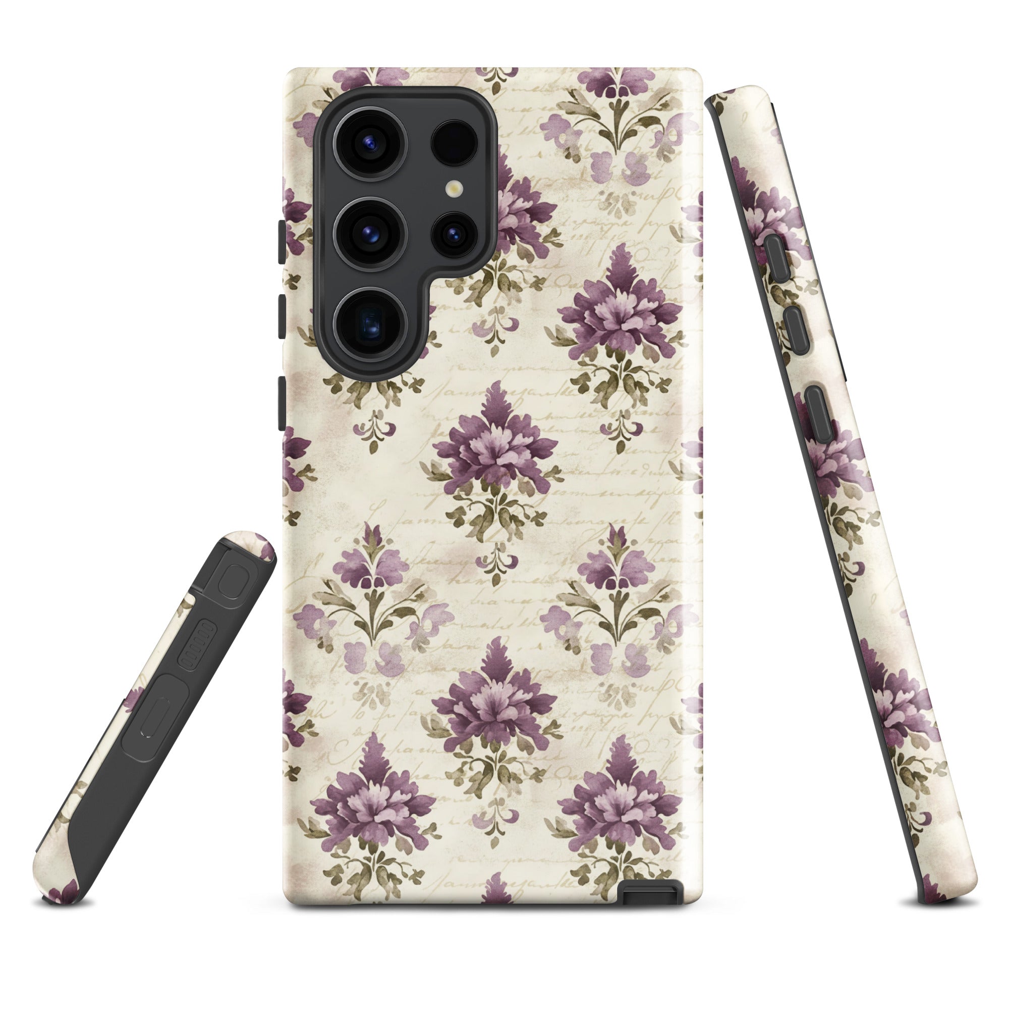Vintage Floral Damask Tough Case for Samsung Galaxy S23 Ultra – Dual Layer Protective Phone Case (Glossy or Matte)