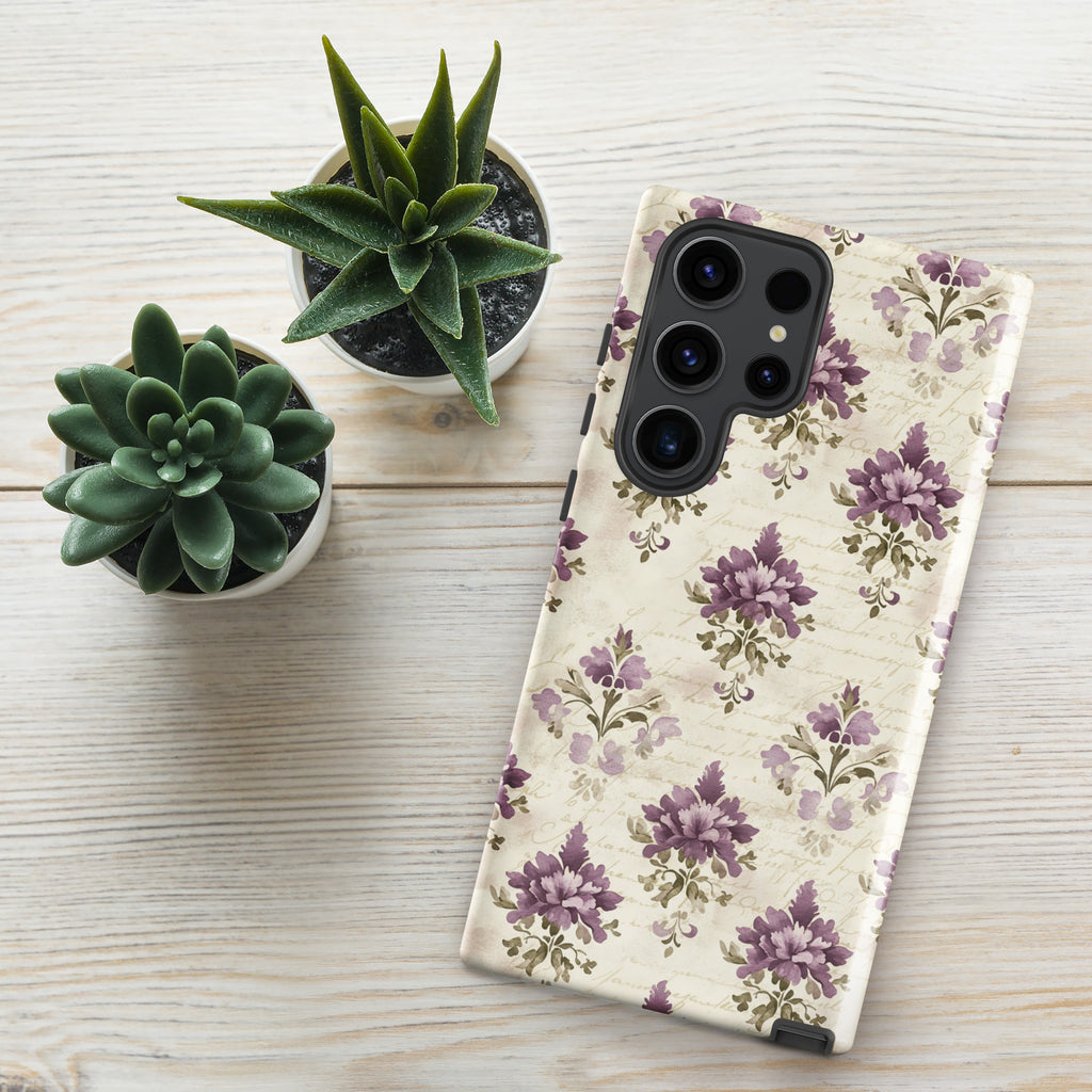 Vintage Floral Damask Tough Case for Samsung Galaxy S23 Ultra – Dual Layer Protective Phone Case (Glossy or Matte)