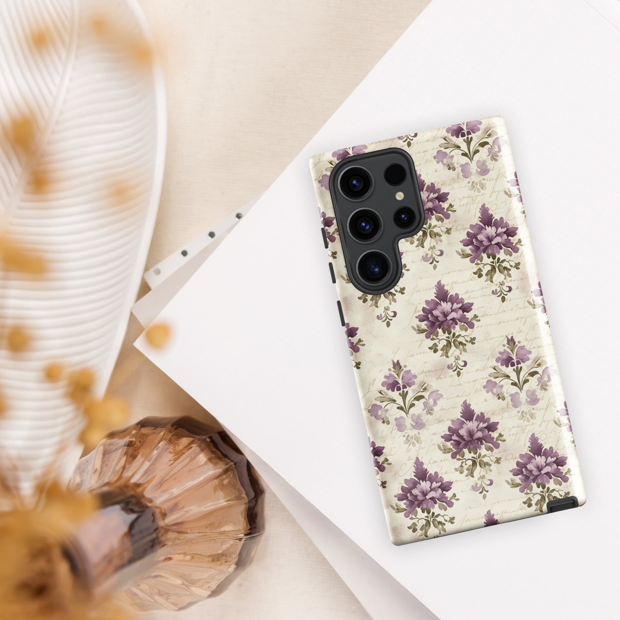 Vintage Floral Damask Tough Case for Samsung Galaxy S23 Ultra – Dual Layer Protective Phone Case (Glossy or Matte)