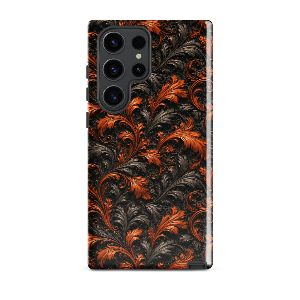 Burnt Orange Filigree Tough Case for Samsung Galaxy S23 Ultra – Dual Layer Protective Phone Case (Glossy or Matte)