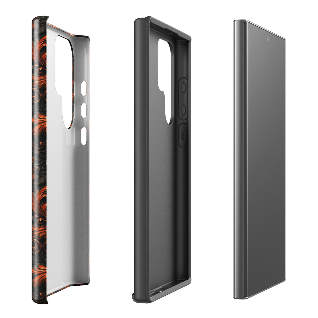 Burnt Orange Filigree Tough Case for Samsung Galaxy S23 Ultra – Dual Layer Protective Phone Case (Glossy or Matte)