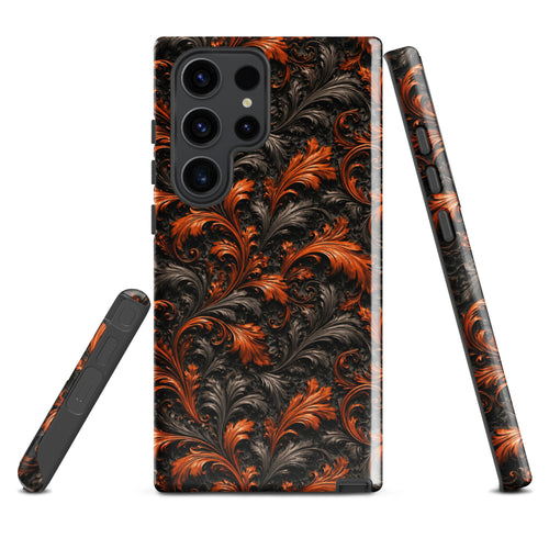 Burnt Orange Filigree Tough Case for Samsung Galaxy S23 Ultra – Dual Layer Protective Phone Case (Glossy or Matte)