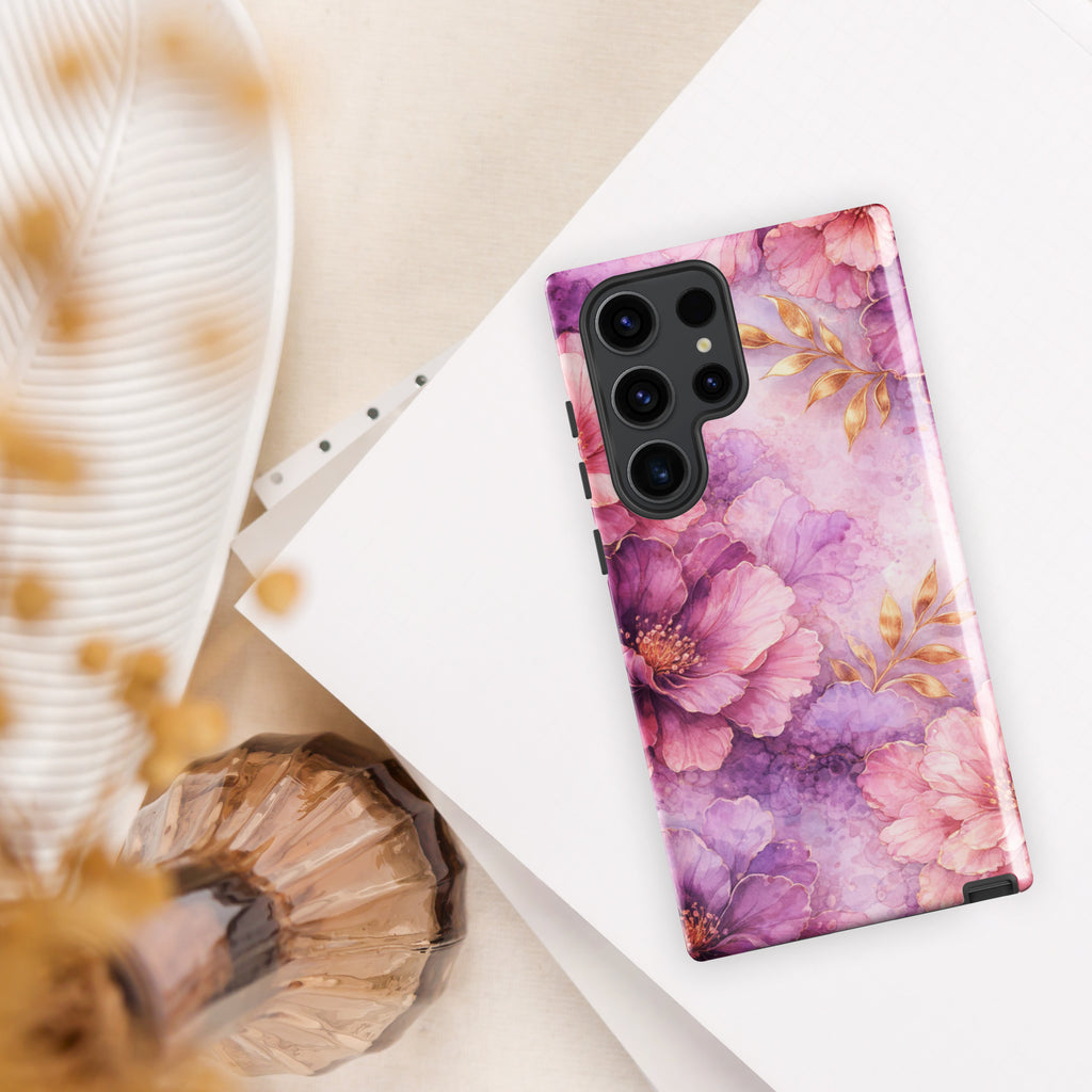 Pink Watercolor Floral Tough Case for Samsung Galaxy S23 Ultra