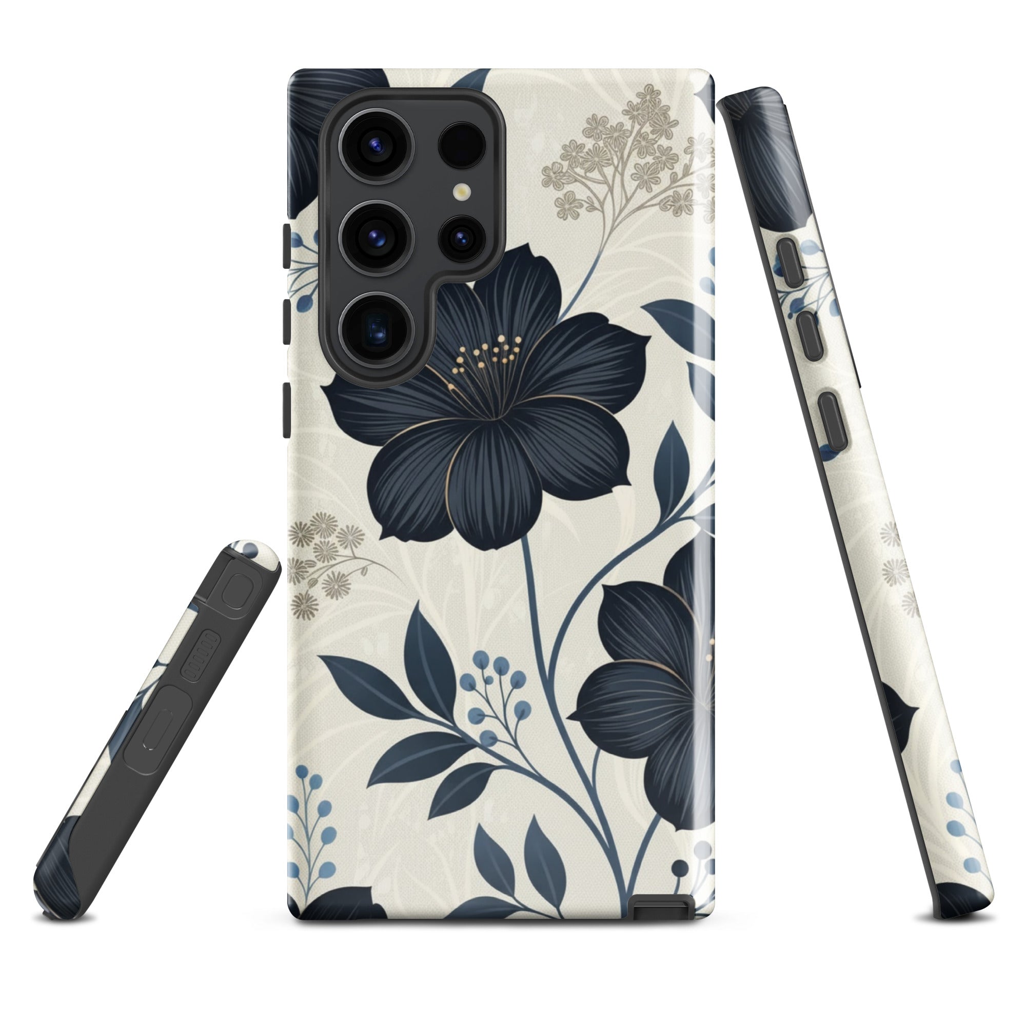 Elegant Blue Floral Tough Case for Samsung Galaxy S23 Ultra