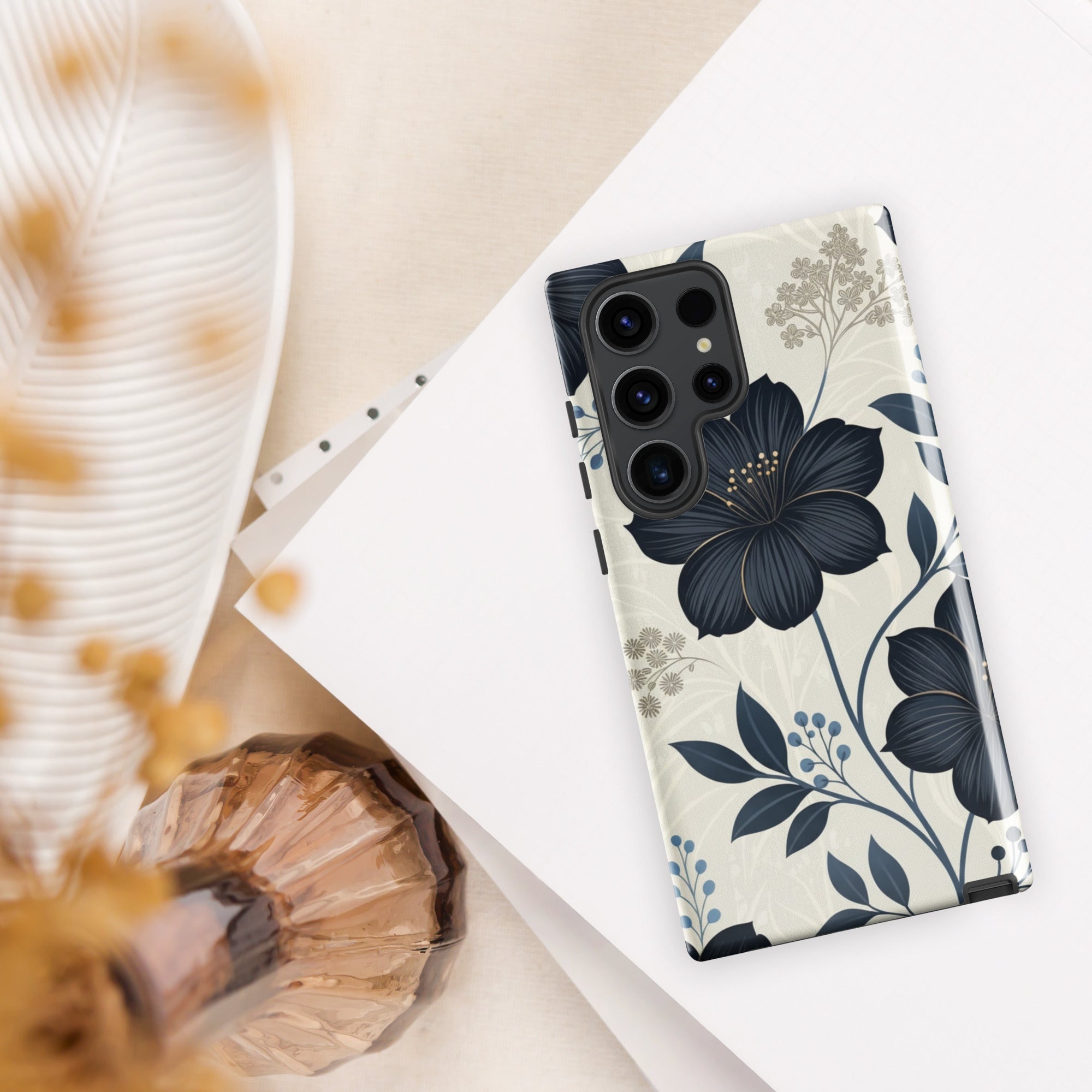 Elegant Blue Floral Tough Case for Samsung Galaxy S23 Ultra